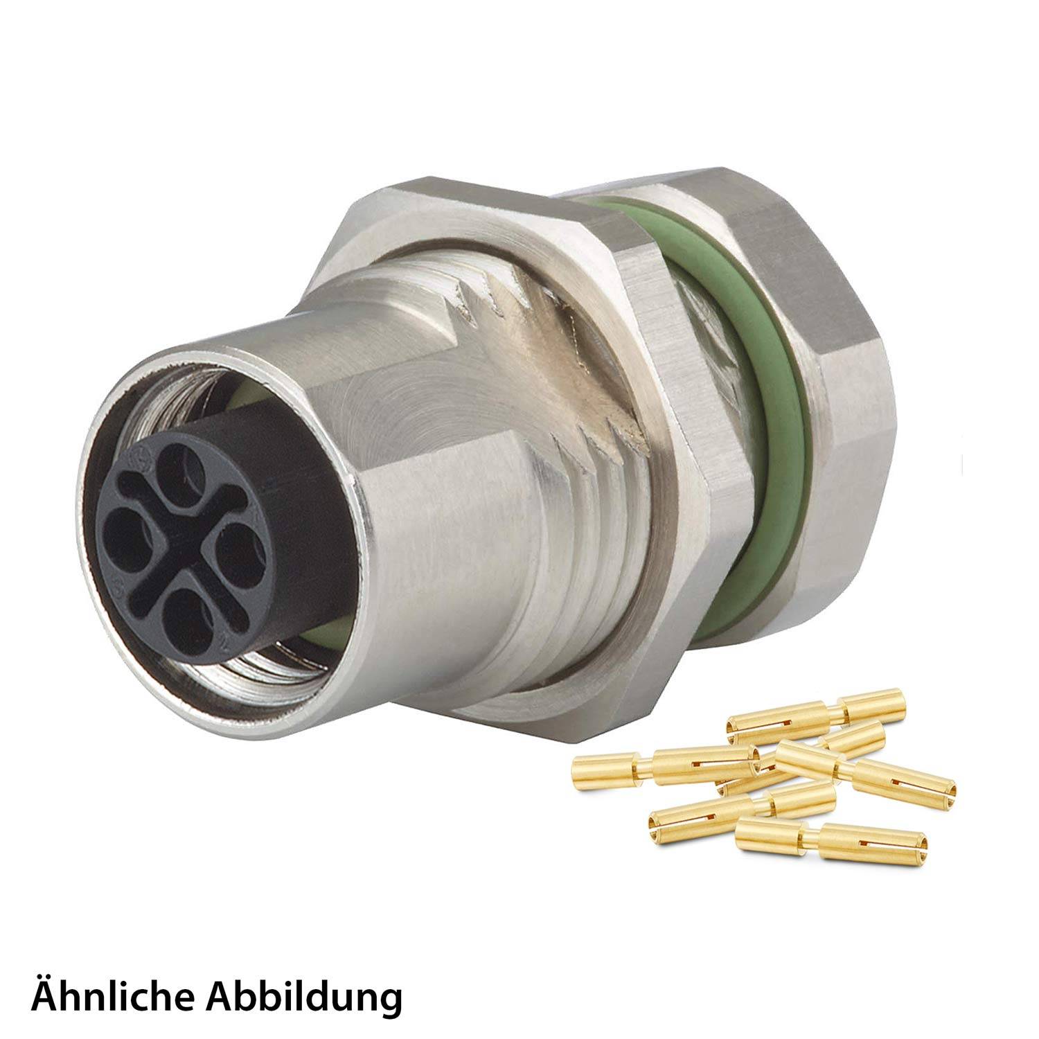 Ein metallischer Kabelanschluss, dargestellt mit einem Satz Goldsteckern, unten mit 'Ähnliche Abbildung' gekennzeichnet.