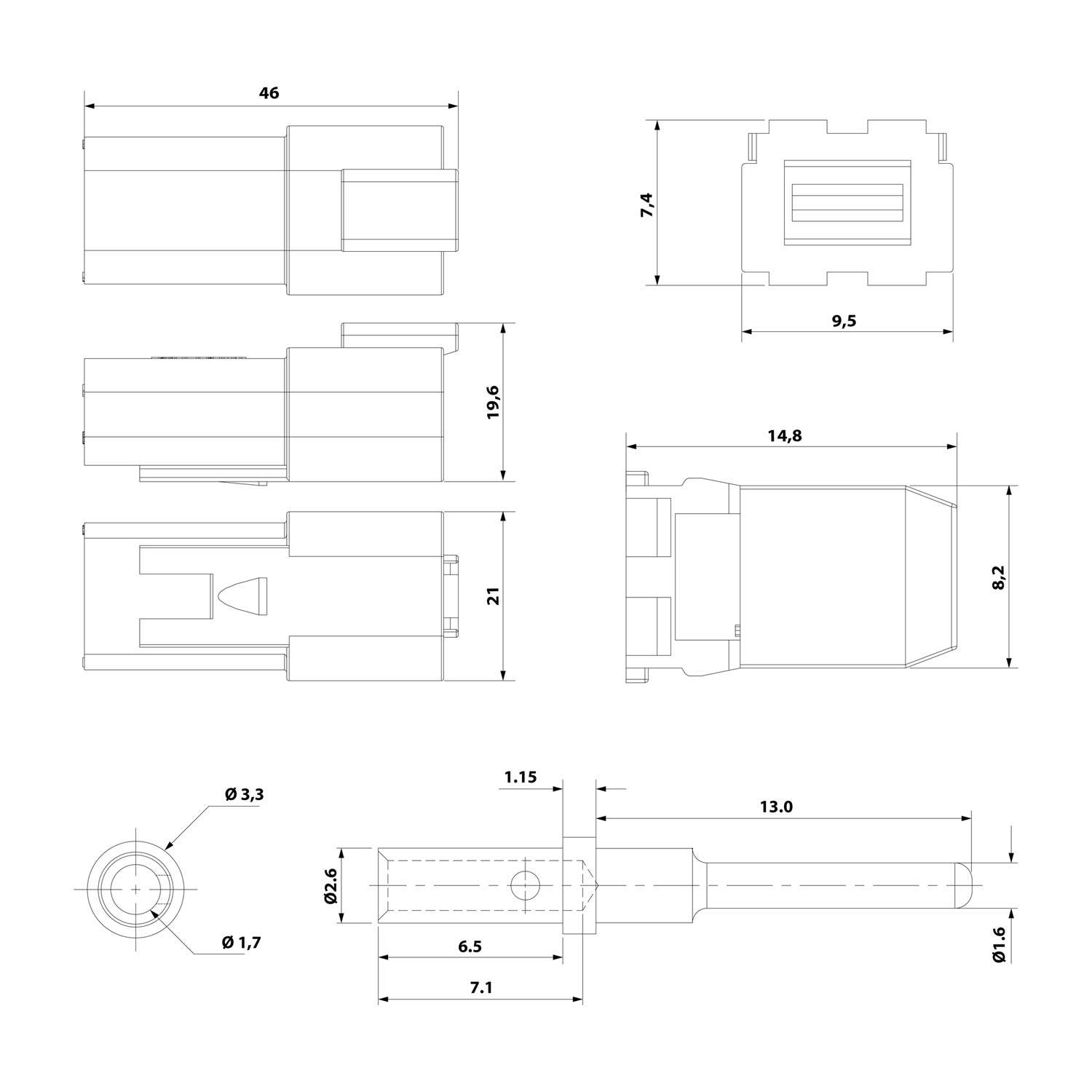 AT04-4P-KIT01 Amphenol AS-4SM 105 SET-Kabelstecker AT-Serie Stift, 4-polig, Crimpanschluss Isolationsdurchmesser 2,24mm