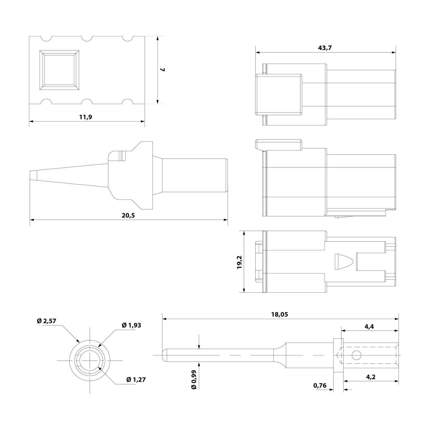 ATM04-6P-KIT01 Amphenol AS-6SM 111 SET-Kabelstecker ATM-Serie Stift, 6-polig, Crimpanschluss Isolationsdurchmesser