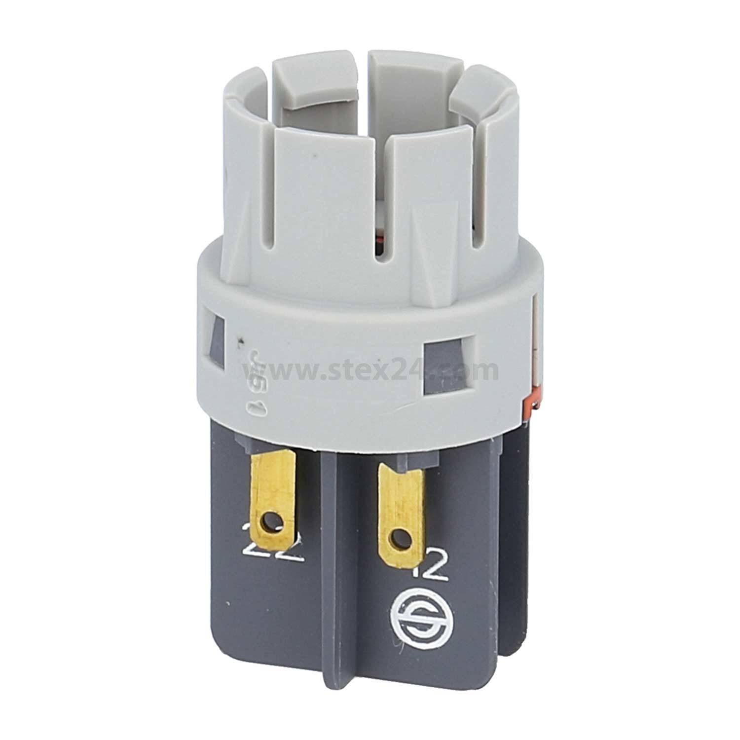 Ein Nahaufnahmebild einer grauen und schwarzen elektrischen Komponente mit drei goldenen Anschlüssen an der Basis, die wahrscheinlich für industrielle Anwendungen verwendet wird.