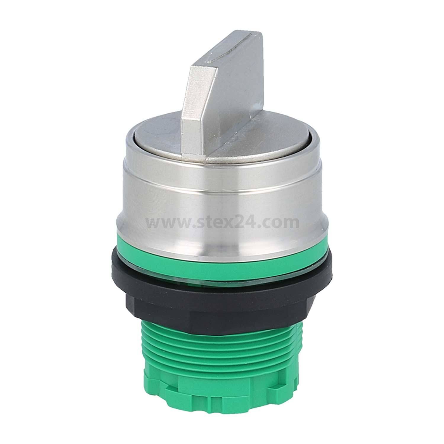 Ein grüner und silberner industrieller Kamschalter mit einem rechteckigen Griff; verwendet zur Steuerung elektrischer Schaltkreise in Maschinen.