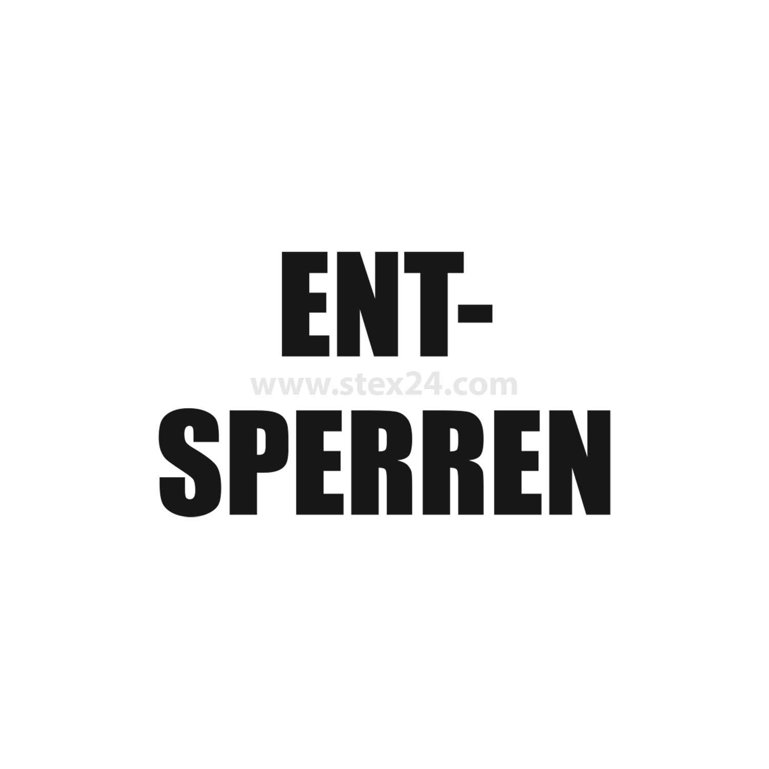 Das Bild zeigt das Wort 'ENTSPERREN' in fetten, schwarzen Buchstaben, zentriert auf einem weißen Hintergrund.