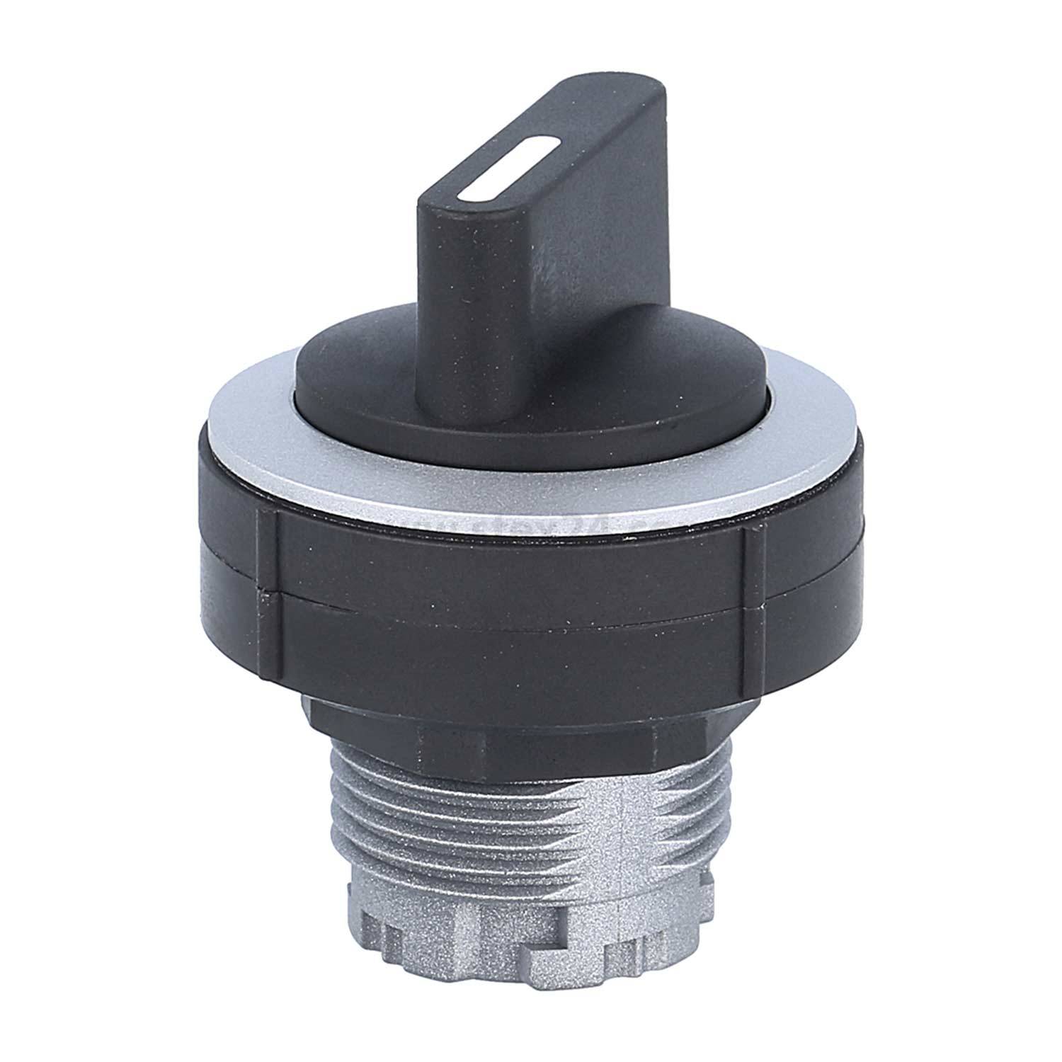 Drehschalter mit schwarzem Knopf und metallischer Basis, verwendet zur Steuerung elektrischer Schaltkreise in Geräten oder Maschinen.