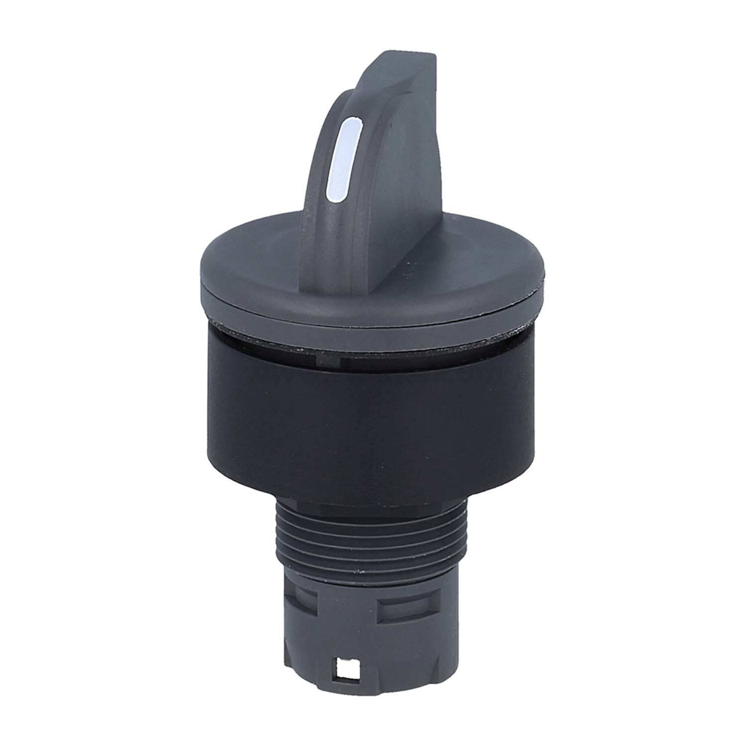 Ein schwarzer Kippschalter mit einem flachen, länglichen Hebel, der vertikal positioniert ist und für die Steuerung von elektronischen oder industriellen Geräten konzipiert ist.