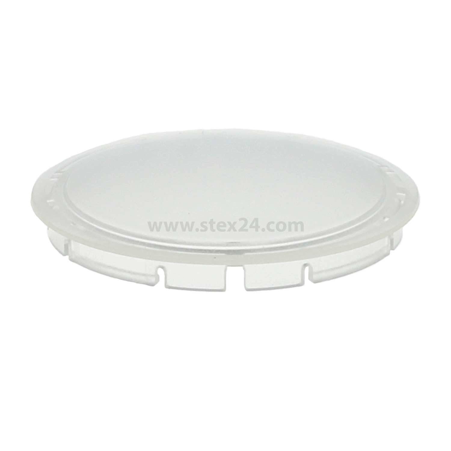 Eine weiße Plastikabdeckung mit kleinen Kerben an ihrem Rand, die als Schutzdeckel oder Kappe verwendet wird.