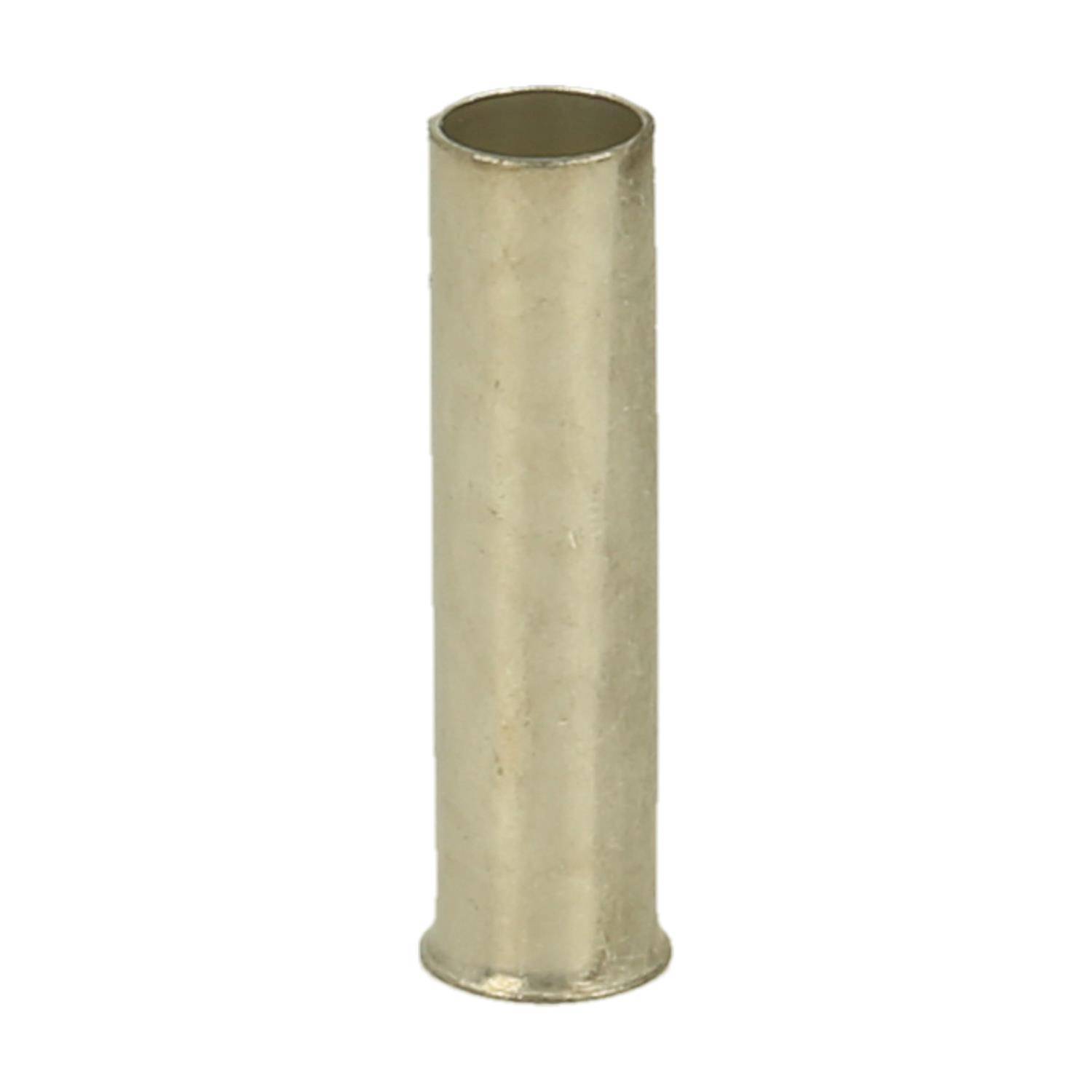 Eine zylindrische Metallhülse oder Ferrule, wahrscheinlich in mechanischen oder elektrischen Anwendungen verwendet, um Komponenten zu verbinden oder zu sichern.
