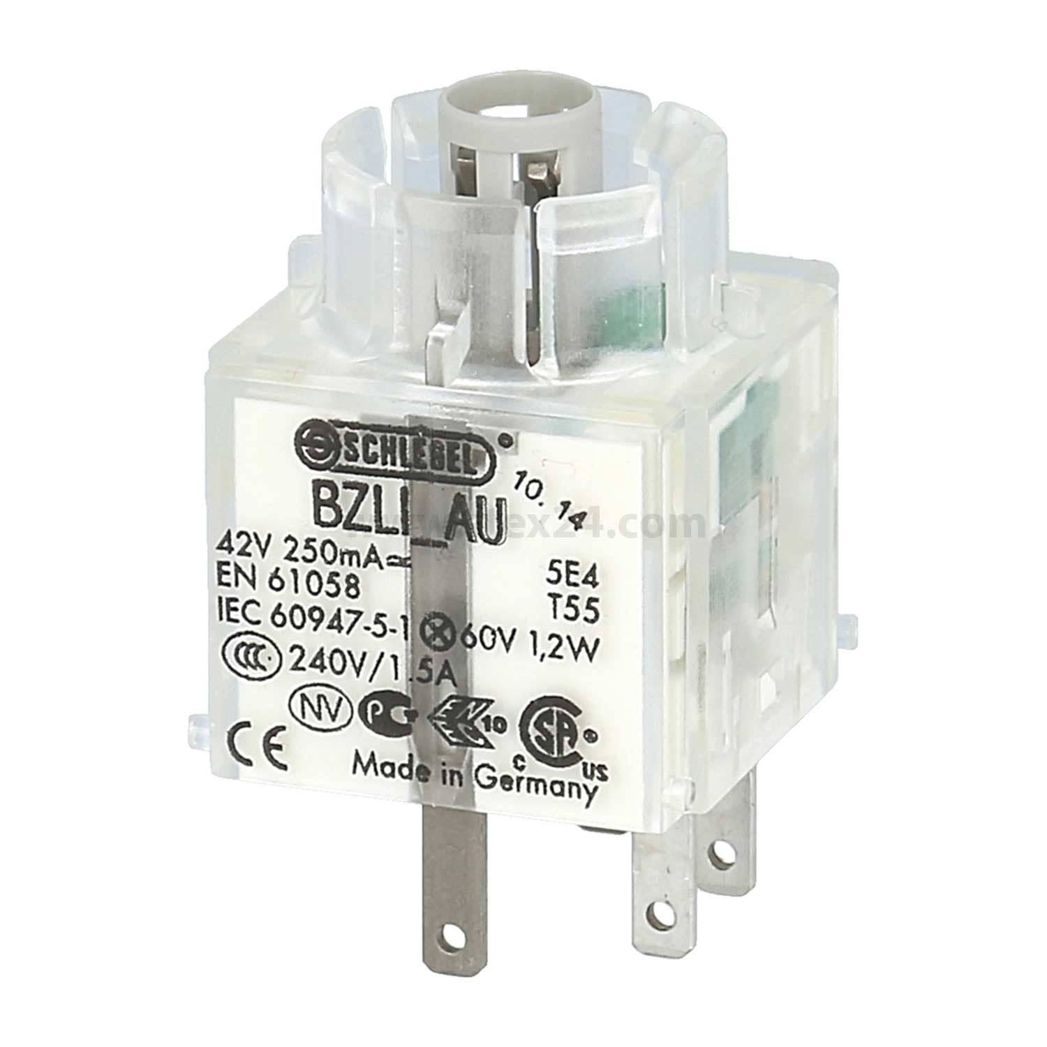 Schleicher BZL100AU' Relaisschalter, 42V, 250mA, mit Zertifizierungen und Spezifikationen, verwendet für elektronische Schaltkreise. Hergestellt in Deutschland.