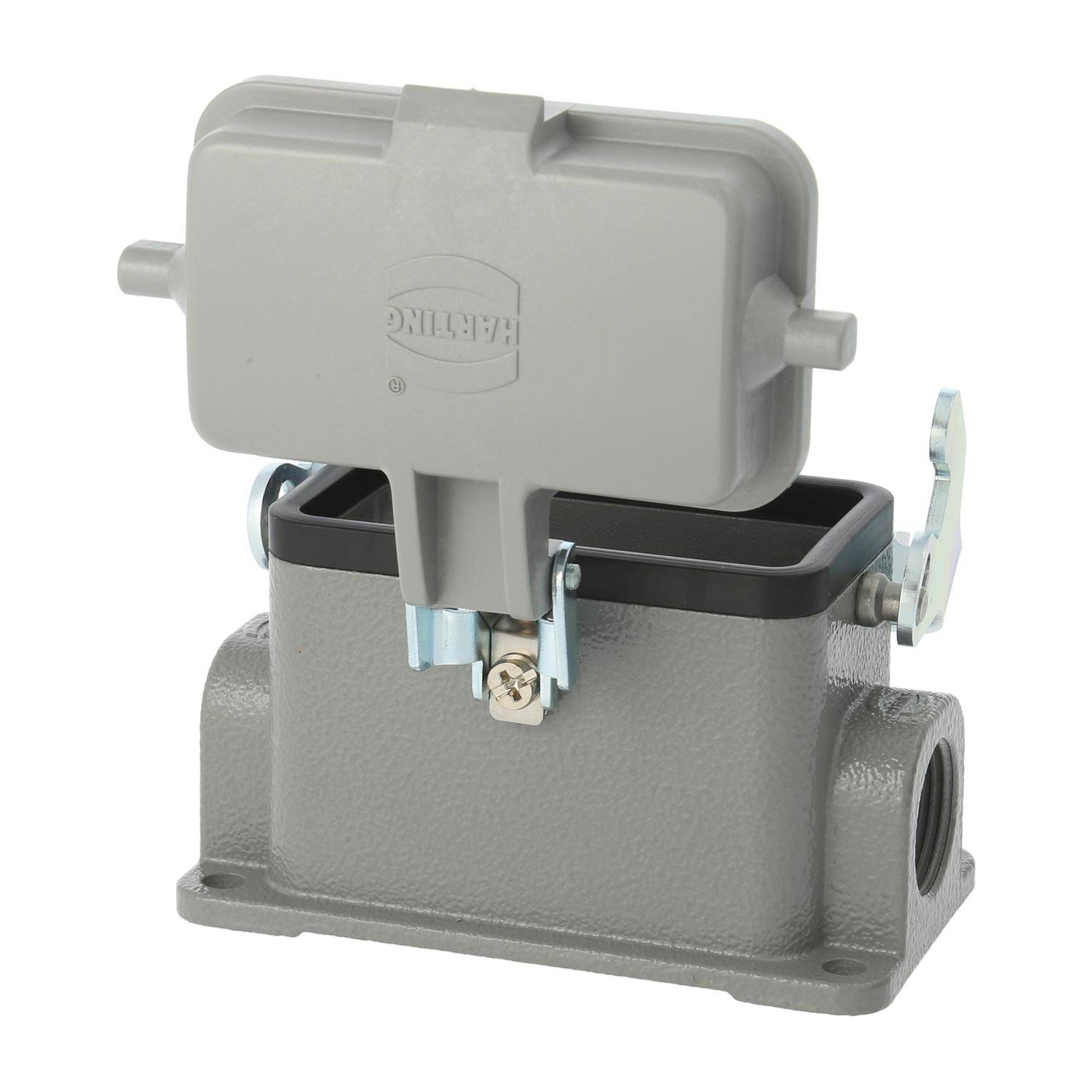 04300101295 HARTING Han 10B Sockelgehäuse niedrig, 2xM20 seitlicher Kabelabgang, mit 1 Längsbügel mit Schutzkappe