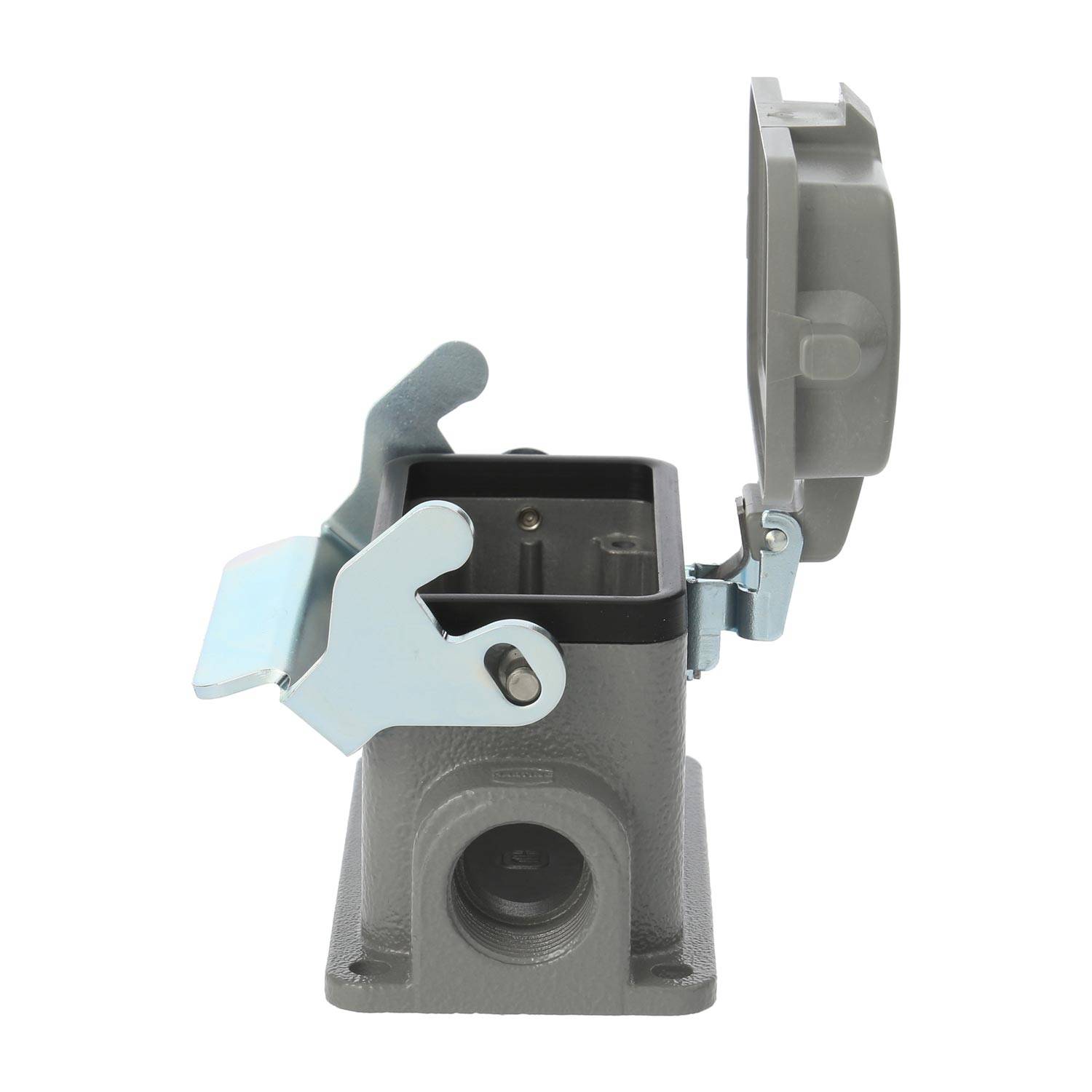 04300101255 HARTING Han 10B Sockelgehäuse niedrig, 1xM20 seitlicher Kabelabgang, mit 1 Längsbügel mit Schutzkappe