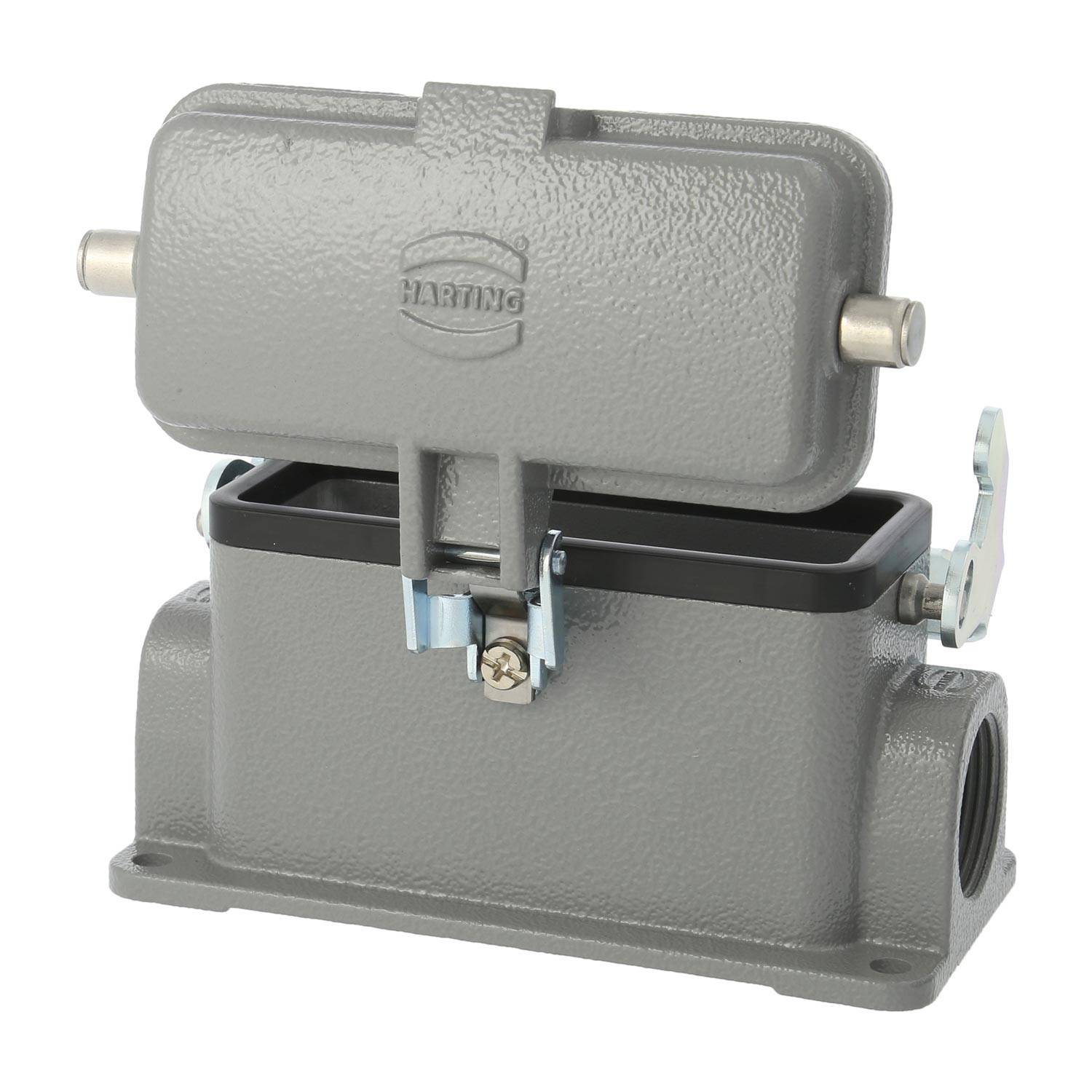 04300162296 HARTING Han 16B Sockelgehäuse niedrig, 2xM25 seitlicher Kabelabgang, mit 1 Längsbügel mit Schutzkappe