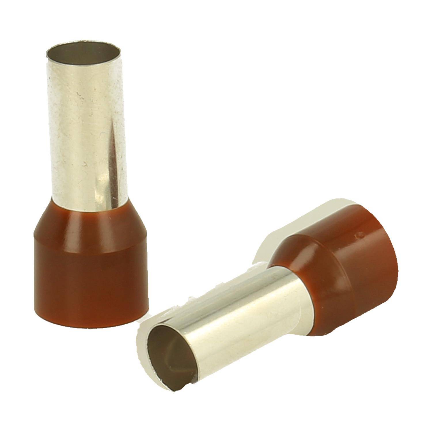 Zwei Metallfassungen mit braunen Kunststoffbasen sind zu sehen. Eine steht aufrecht, die andere liegt horizontal.