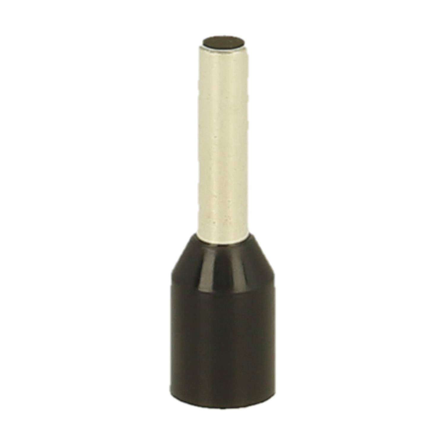 Eine schwarze isolierte Ferrule mit einem Metallrohr, die zur Kabelendverschluss in elektrischen Anwendungen verwendet wird.