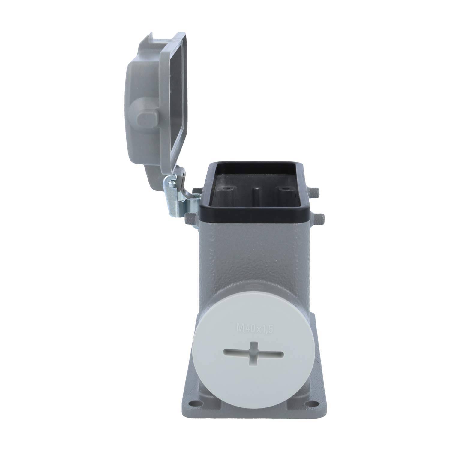 05300160283 HARTING Han 16B Sockelgehäuse hoch, 1xM40 seitlicher Kabelabgang, für 2 Bügel (am Oberteil) mit Schutzkappe