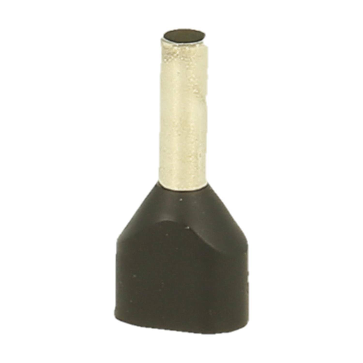 Eine metallische Ferrule mit einer schwarzen isolierten Basis, die typischerweise zum Abschließen von Drähten zur Sicherung elektrischer Verbindungen verwendet wird.