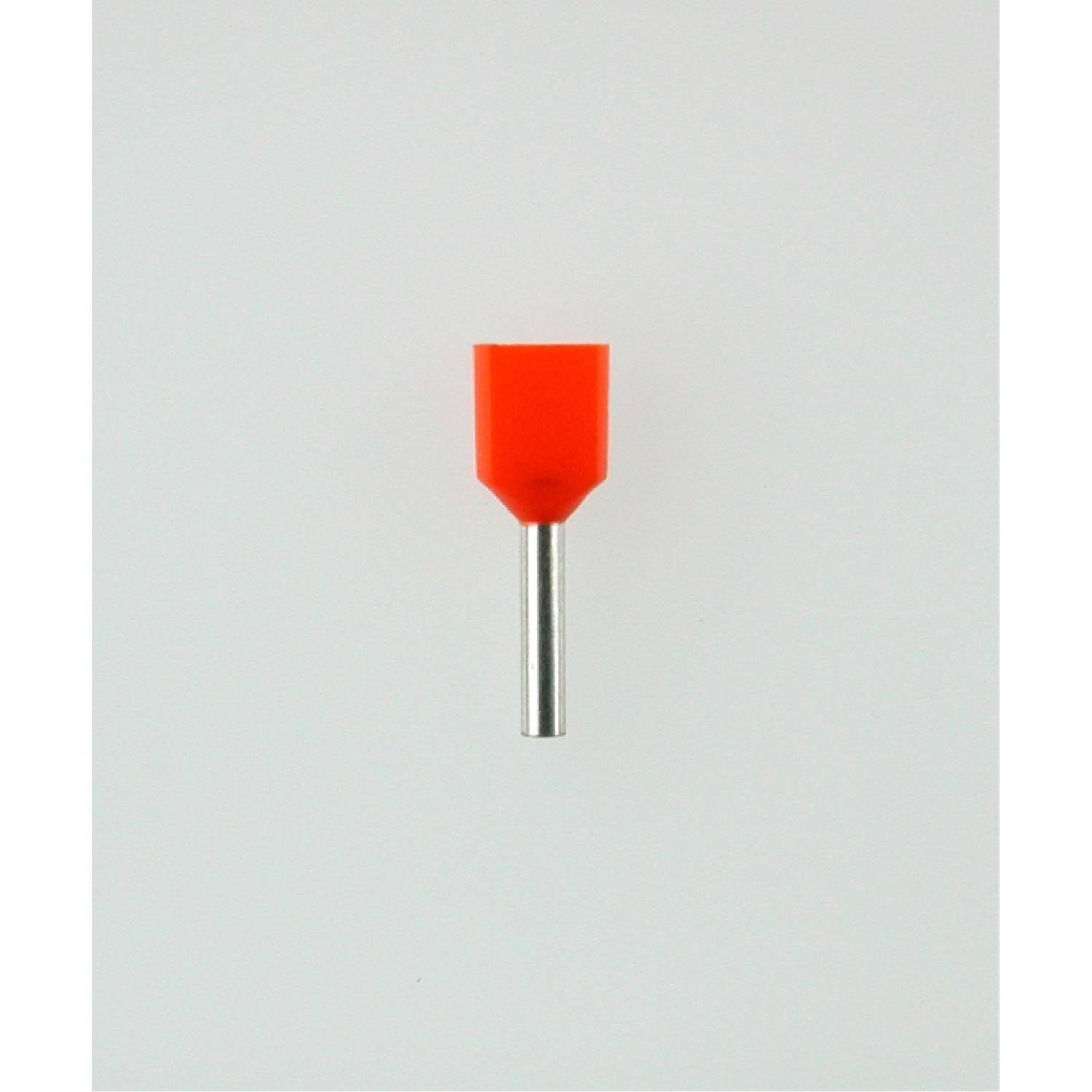 Rote isolierte Elektro-Klemme mit einem Metallstift, verwendet zum Verbinden von elektrischen Leitungen.