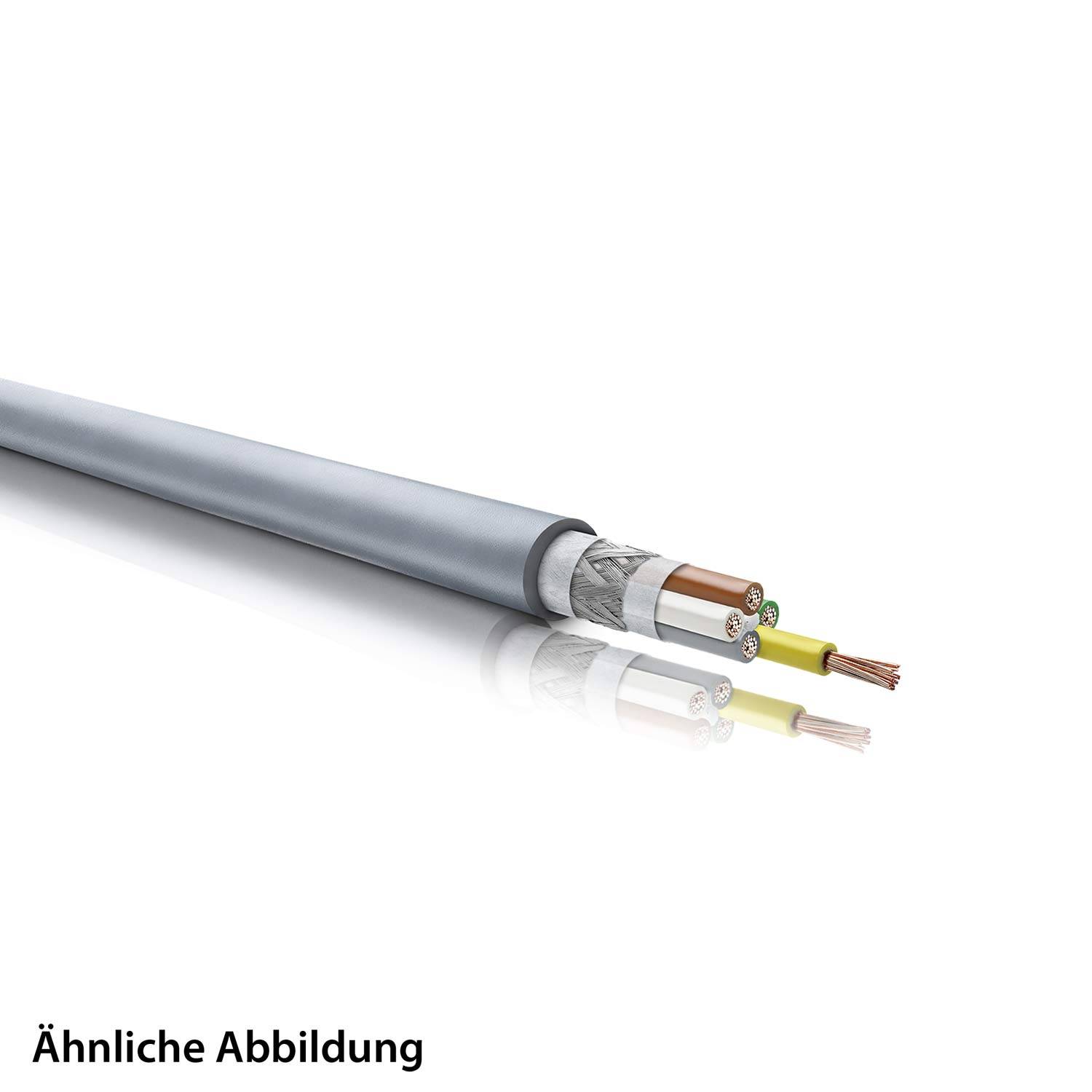 Ein Querschnitt eines geschirmten elektrischen Kabels, der die inneren Leiter, Isolierung und schützende äußere Schichten zeigt.