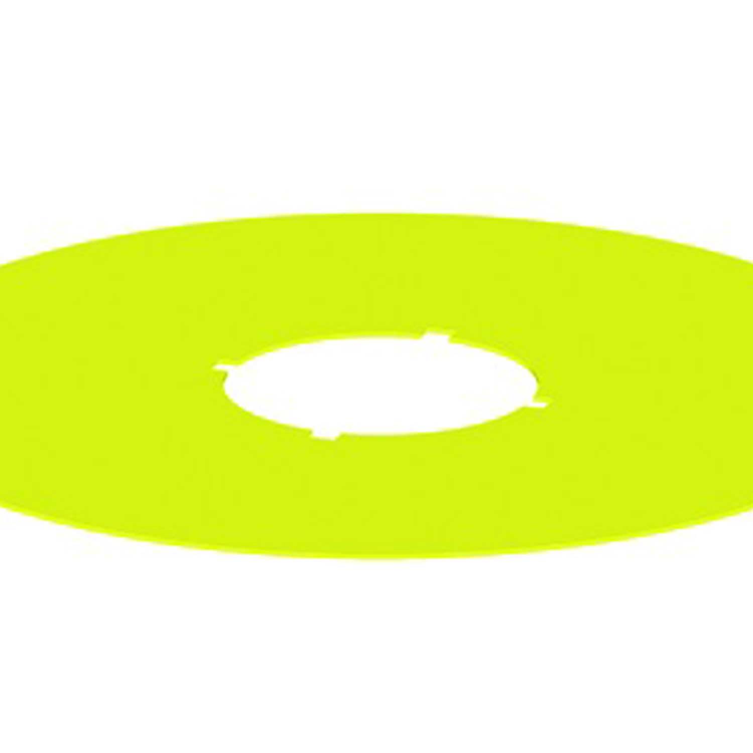 Eine leuchtend lindgrüne Scheibe mit einem zentralen Loch, ähnlich einer Schallplatte oder CD, vor einem weißen Hintergrund.