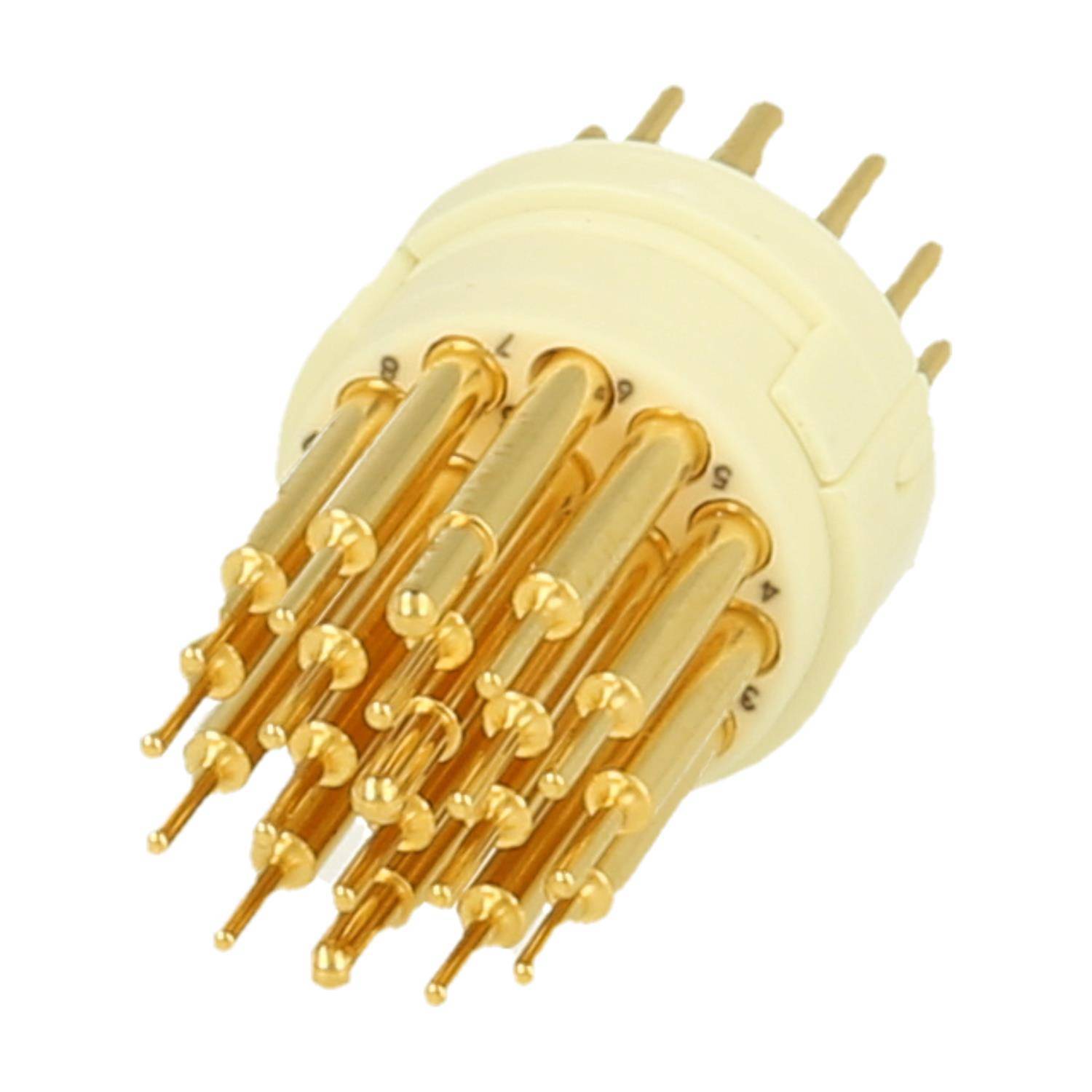 Ein vergoldeter, mehrpoliger elektronischer Steckverbinder mit kreisförmiger Anordnung, der für Hochfidelität-Audio- und Videogeräte-Anschlüsse verwendet wird.