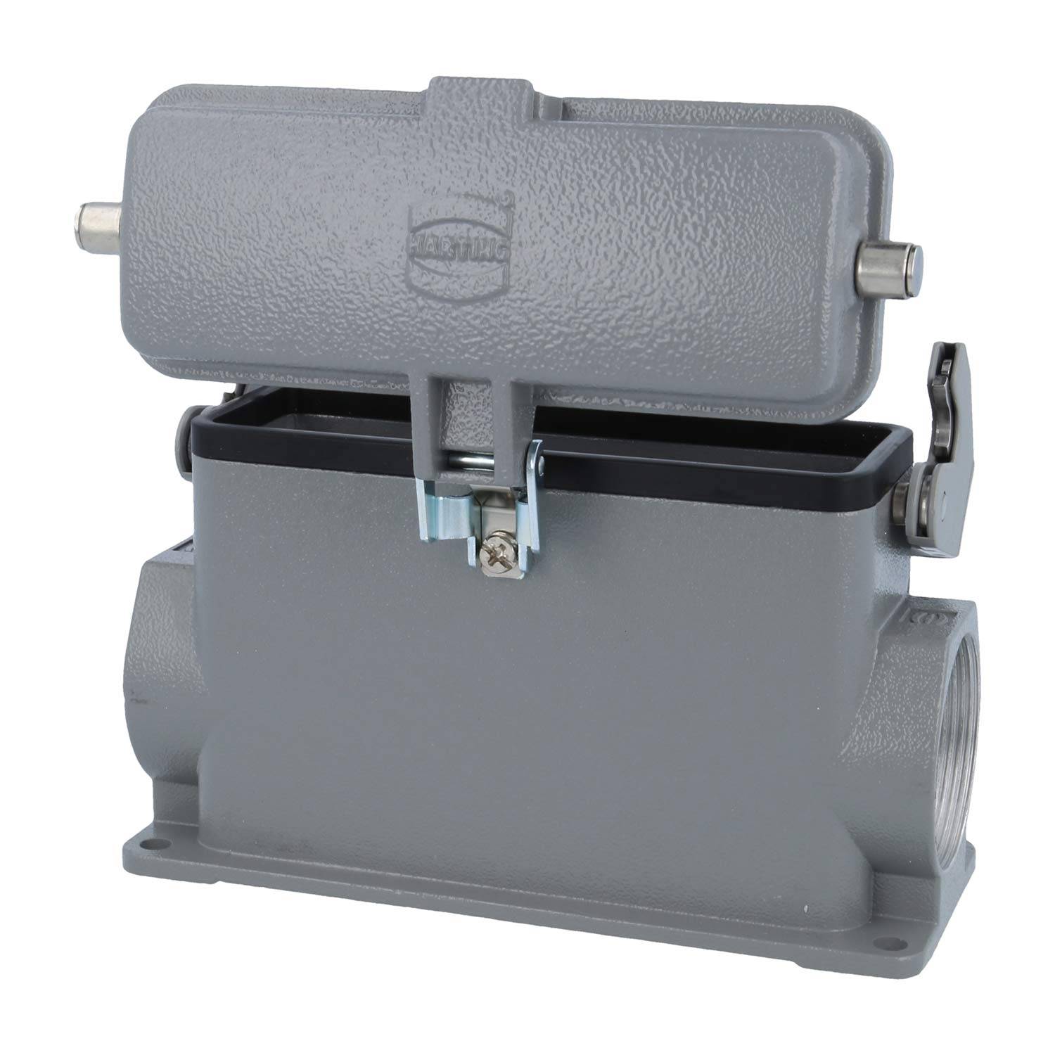 05300242267 HARTING Han 24B Sockelgehäuse hoch, 2xM40 seitlicher Kabelabgang, mit 1 Längsbügel mit Schutzkappe Metall -