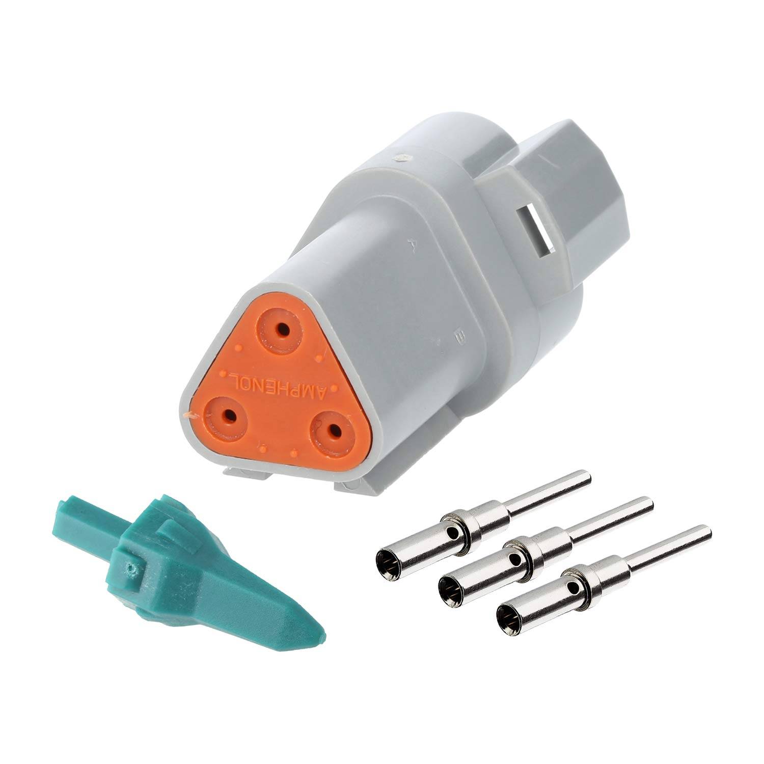 Dreieckiger grauer Verbinder mit orangefarbener Vorderseite, mit der Aufschrift 