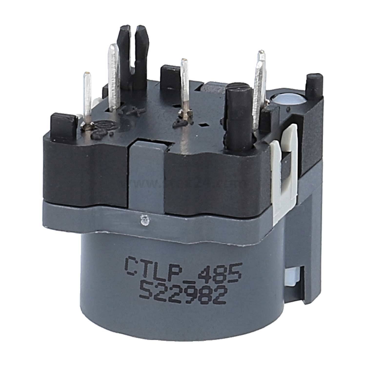 Ein 5-poliges Relais mit der Bezeichnung 'CTLP-485 522982', das Metallstifte auf der Oberseite und einen zylindrischen Körper darunter zeigt, das zur Steuerung elektrischer Schaltkreise verwendet wird.