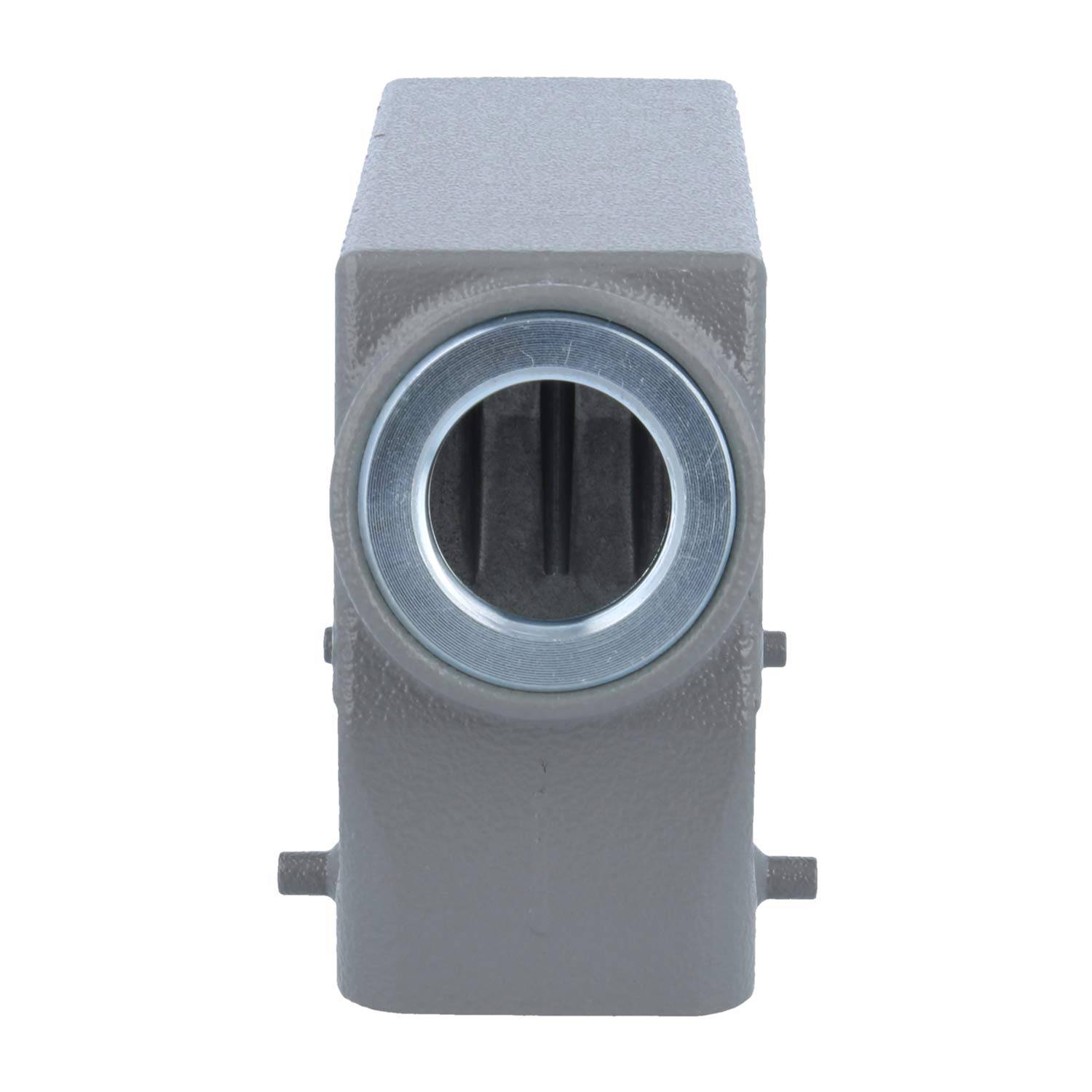 Ein rechteckiges Metallgehäuse mit einer kreisförmigen Öffnung.