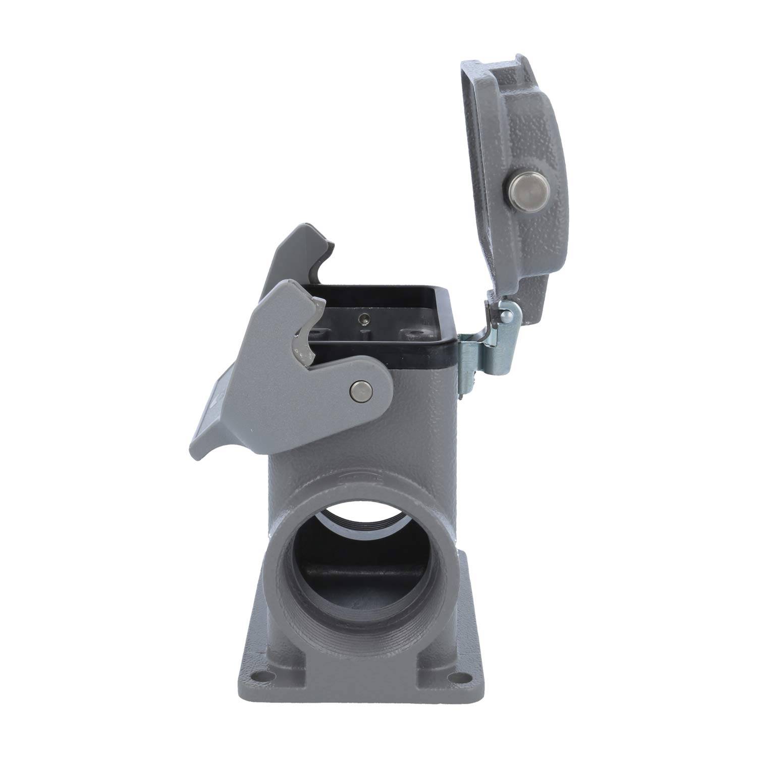 09300102298 HARTING Han 10B Sockelgehäuse hoch, 2xPG29 seitlicher Kabelabgang, mit 1 Längsbügel mit Schutzkappe Metall