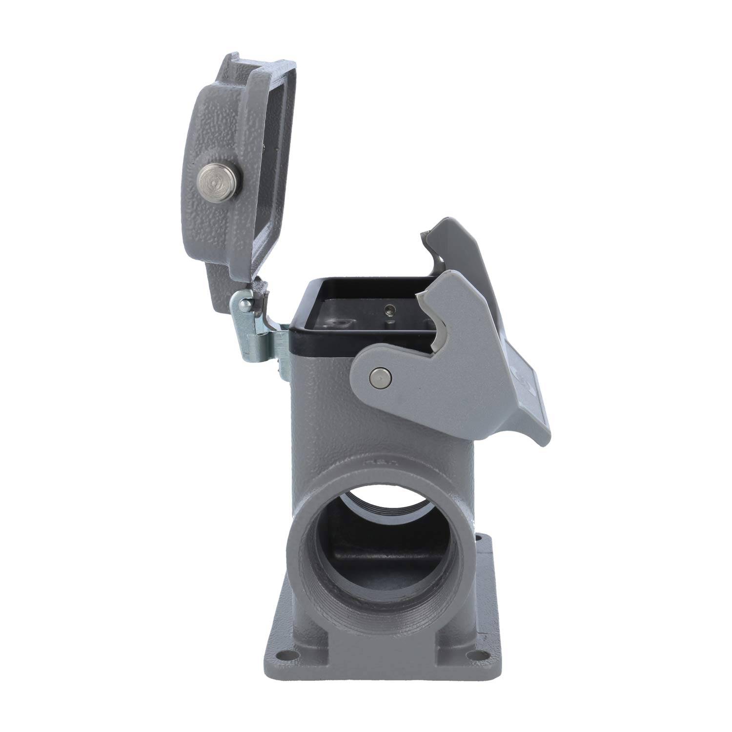 09300102298 HARTING Han 10B Sockelgehäuse hoch, 2xPG29 seitlicher Kabelabgang, mit 1 Längsbügel mit Schutzkappe Metall