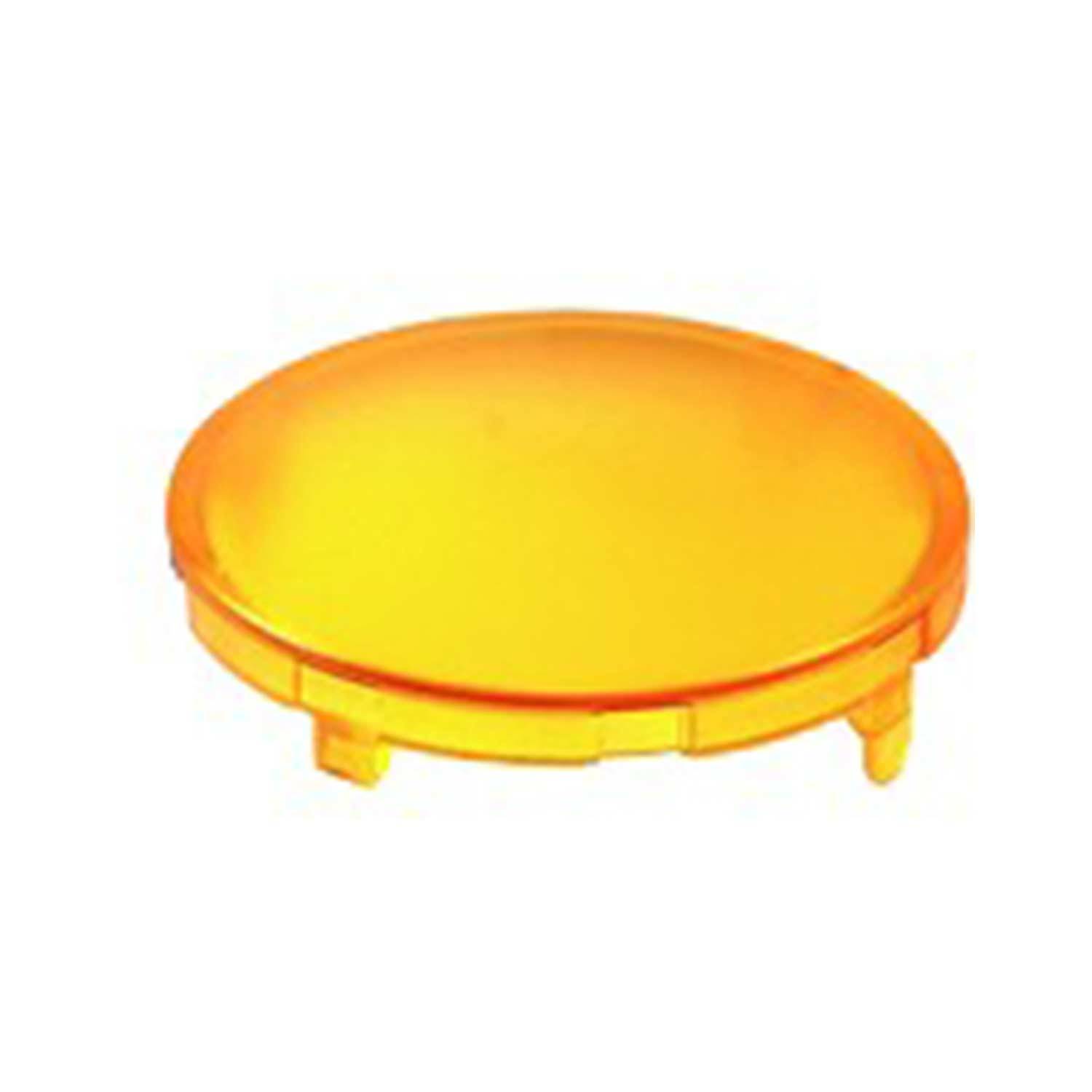 Eine orangefarbene Plastiklinsenabdeckung, kreisförmig, auf einem weißen Hintergrund dargestellt.