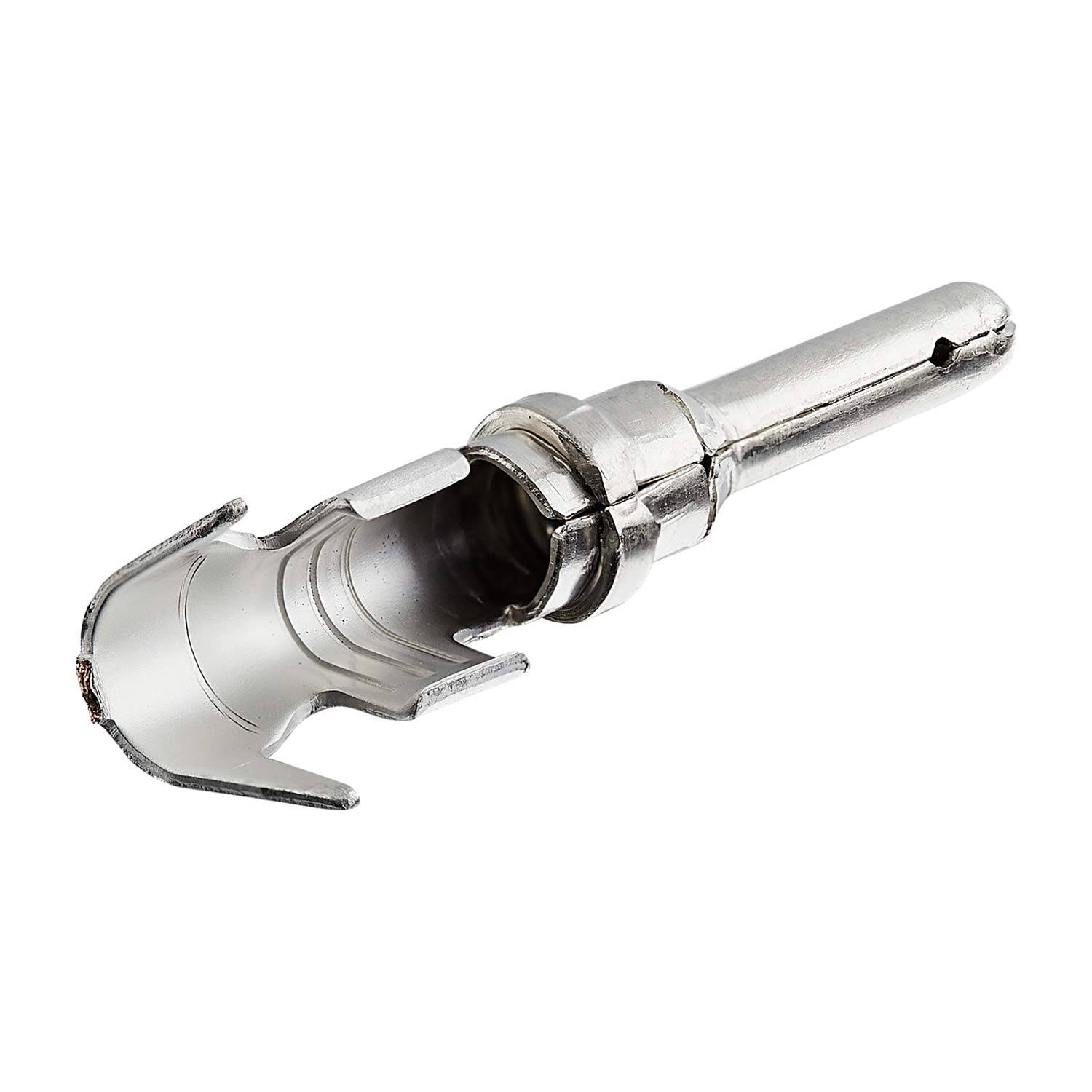 Eine metallische Kabelendkappe mit offener zylindrischer Gestaltung, die das Licht reflektiert und in Fahrrad- oder mechanischen Kabelverwaltungssystemen verwendet wird.