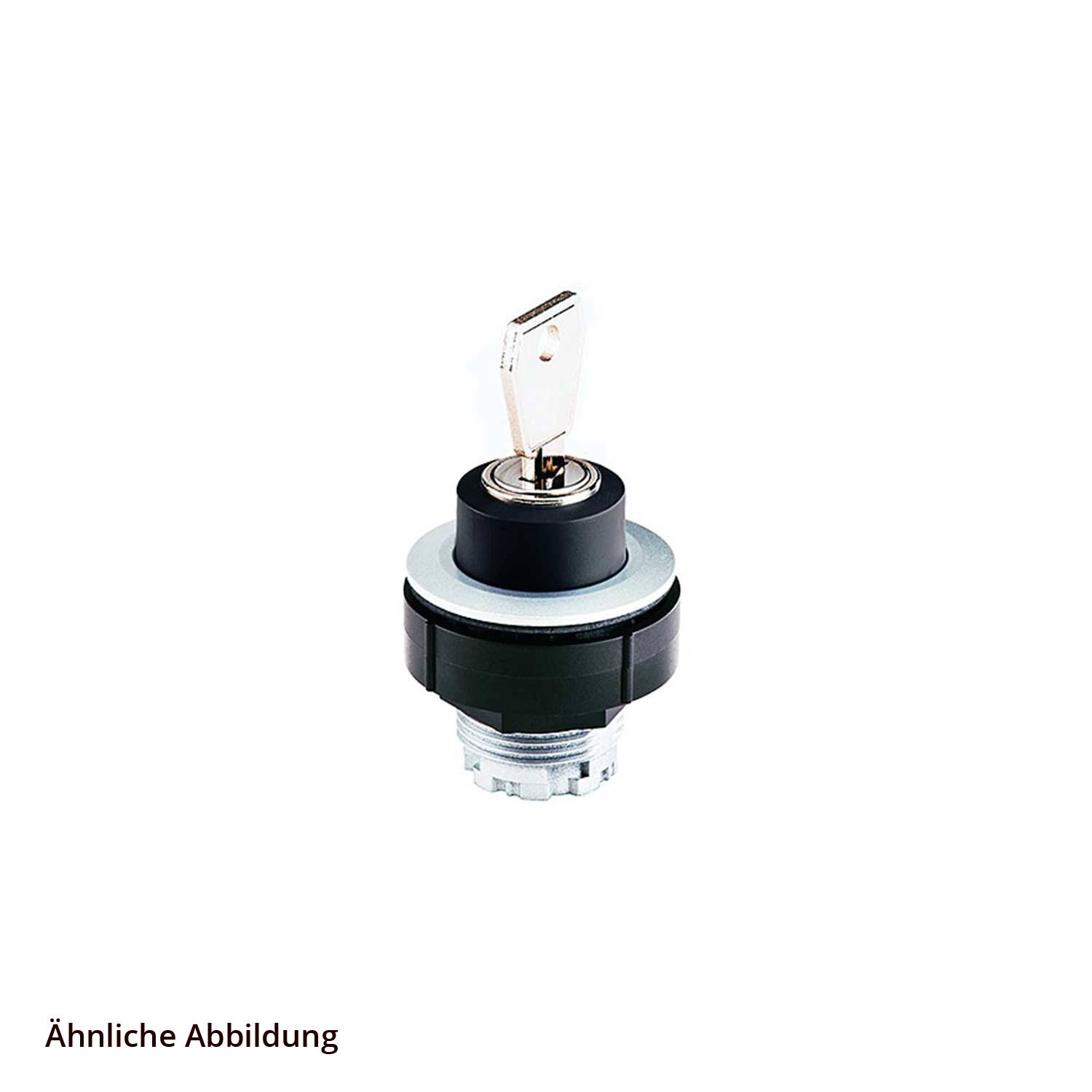 Eine ähnliche Abbildung zeigt einen Drehschalter mit einem Metallschlüssel, der zur Steuerung elektrischer Schaltkreise verwendet wird.