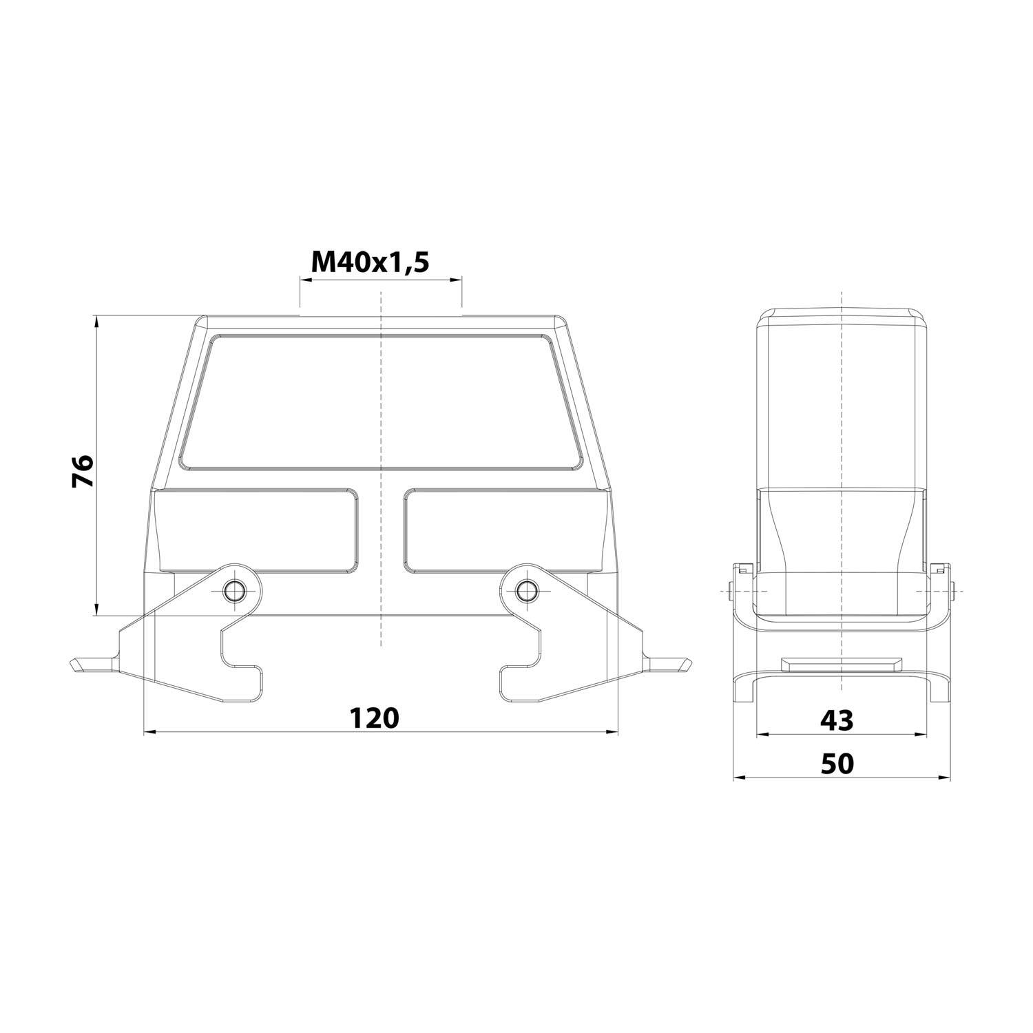04300240468 HARTING Han 24B Tüllengehäuse hoch, 1xM40 gerader Kabelabgang, mit 2 Querbügeln Verschraubung M40