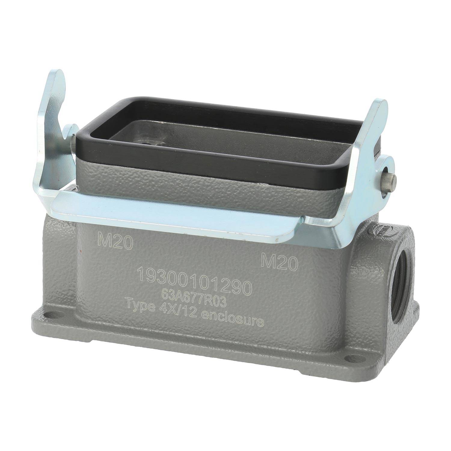 04300101290 HARTING Han 10B Sockelgehäuse niedrig, 2xM20 seitlicher Kabelabgang, mit 1 Längsbügel Verschraubung M20