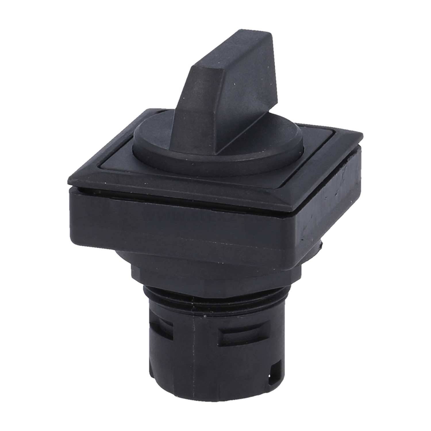 Ein schwarzer Plastik-Kippschalter in der 'aus' Position, für die Montage auf einer Platte konzipiert, der häufig in Automobil- oder industriellen Anwendungen zum Einsatz kommt.