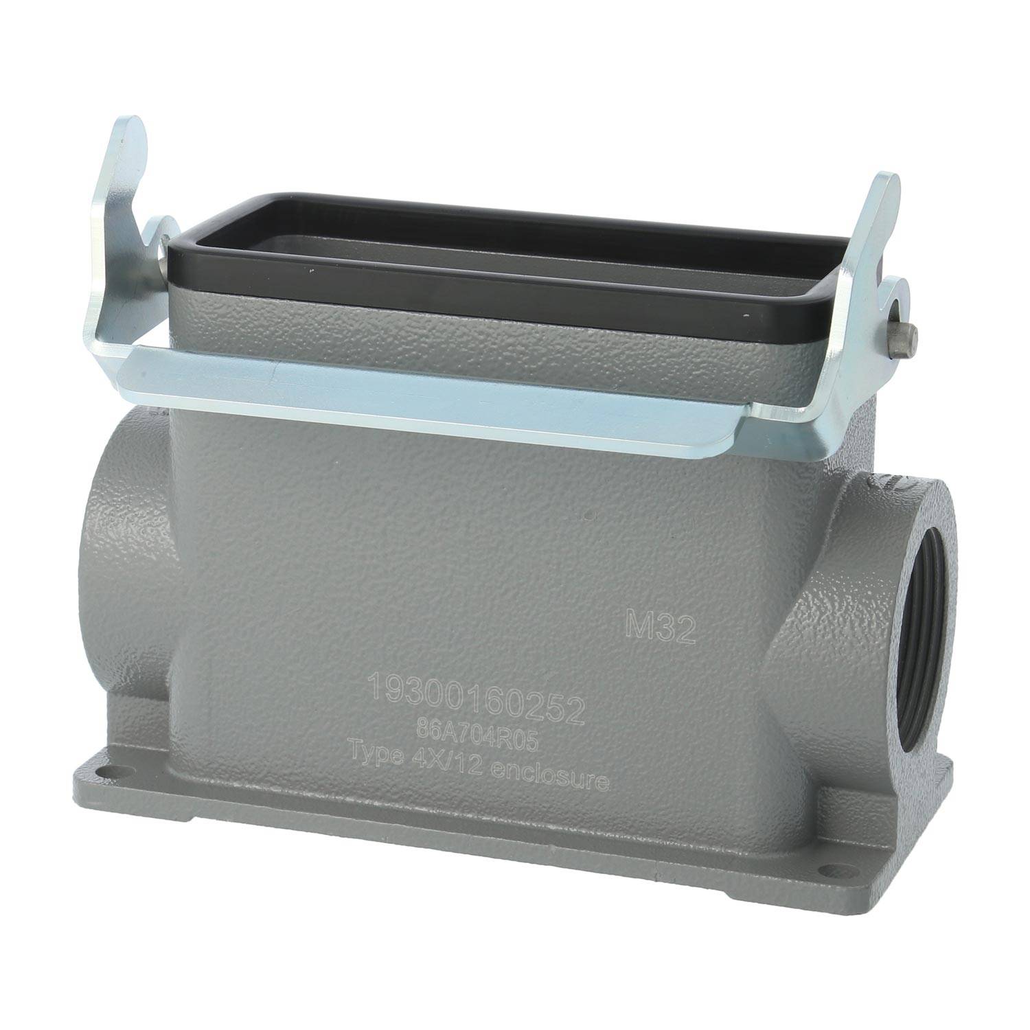 04300160250 HARTING Han 16B Sockelgehäuse hoch, 1xPG21 seitlicher Kabelabgang, mit 1 Längsbügel Verschraubung PG21