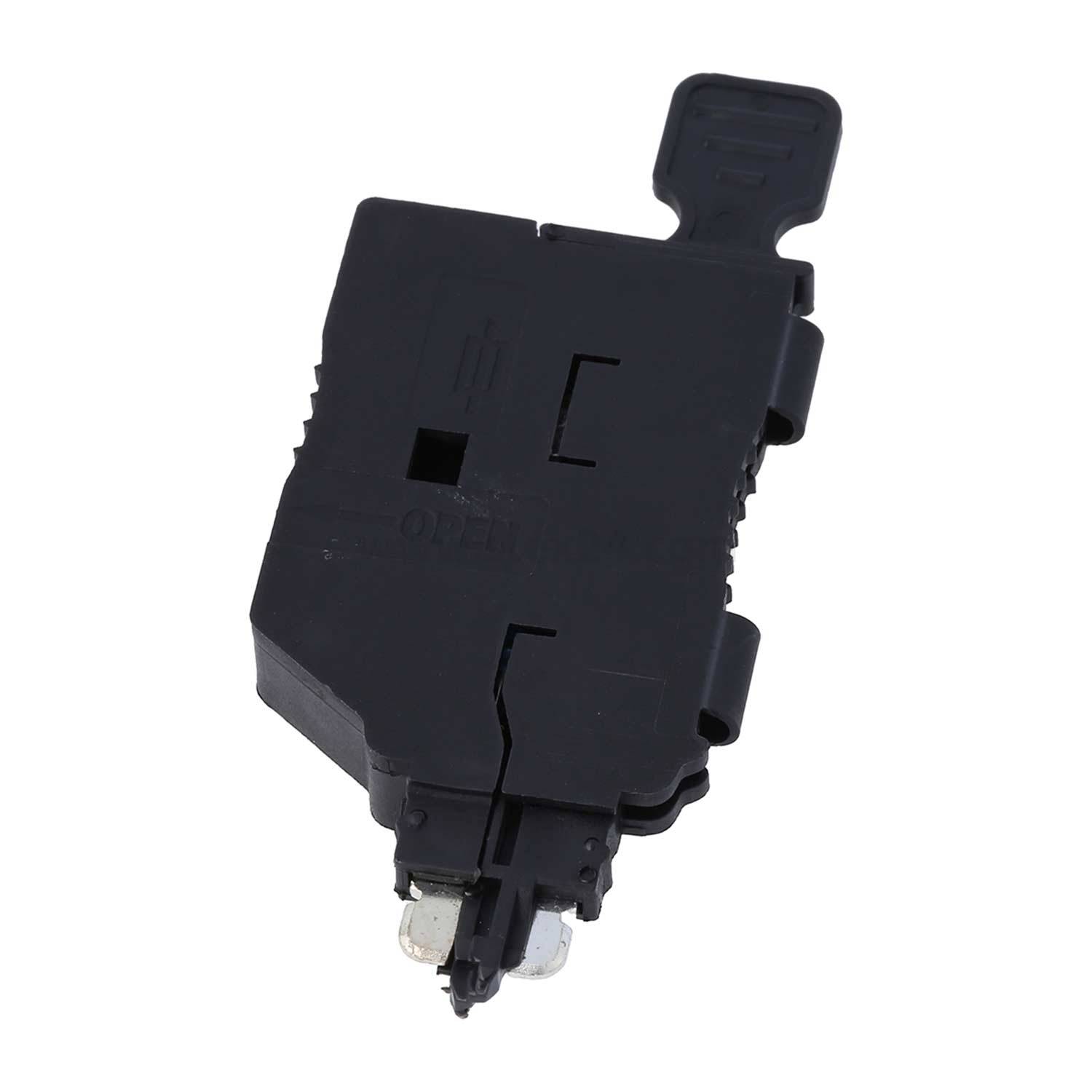 Eine Nahaufnahme einer schwarzen elektronischen Komponente mit einem kleinen Hebel oben, höchstwahrscheinlich ein Schalter, der zur Steuerung von elektrischen Schaltkreisen verwendet wird.