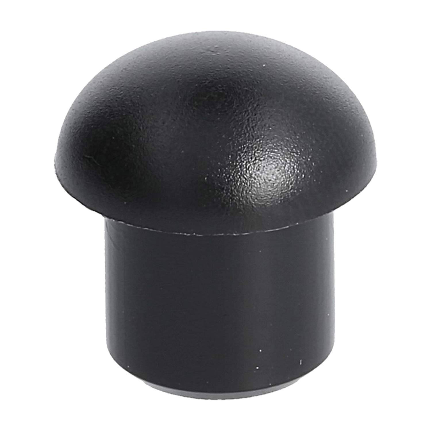 „Eine schwarze Kunststoff-Stuhlbeinkappe mit einer kuppelförmigen Oberseite und zylindrischer Basis.