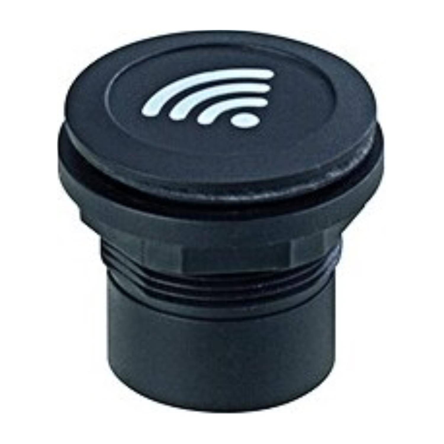 „Ein schwarzes Gerät mit einem WLAN-Symbol an der Oberseite, was darauf hindeutet, dass es möglicherweise mit drahtloser Konnektivität oder Netzwerktechnologie in Verbindung steht.