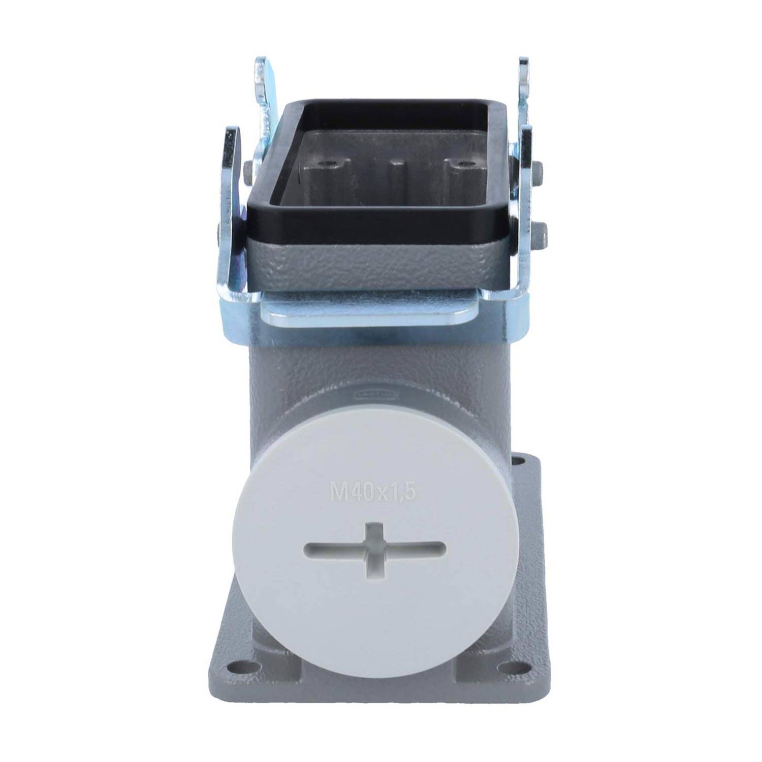 04301160280 HARTING Han 16B Sockelgehäuse hoch, 1xM40 seitlicher Kabelabgang, mit 2 Querbügeln Verschraubung M40