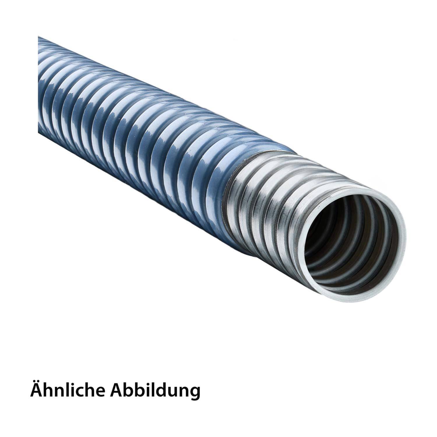 Ein Metallschlauch mit blauen und silbernen Spiralen, verwendet für den Fluidtransport.