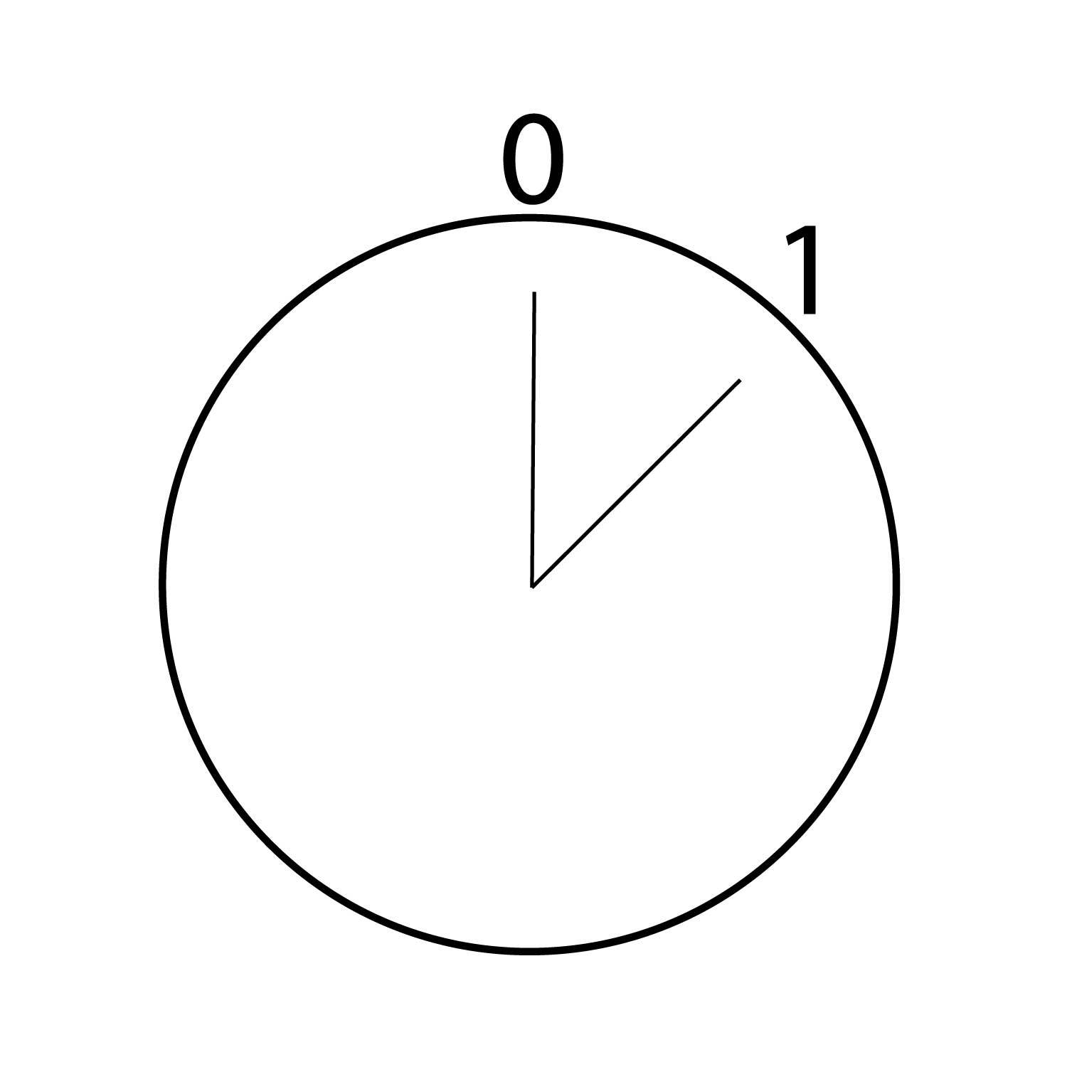 Ein Kreis, durch eine Linie geteilt, mit '0' oben und '1' rechts, ähnlich einem Ziffernblatt mit minimaler Beschriftung.