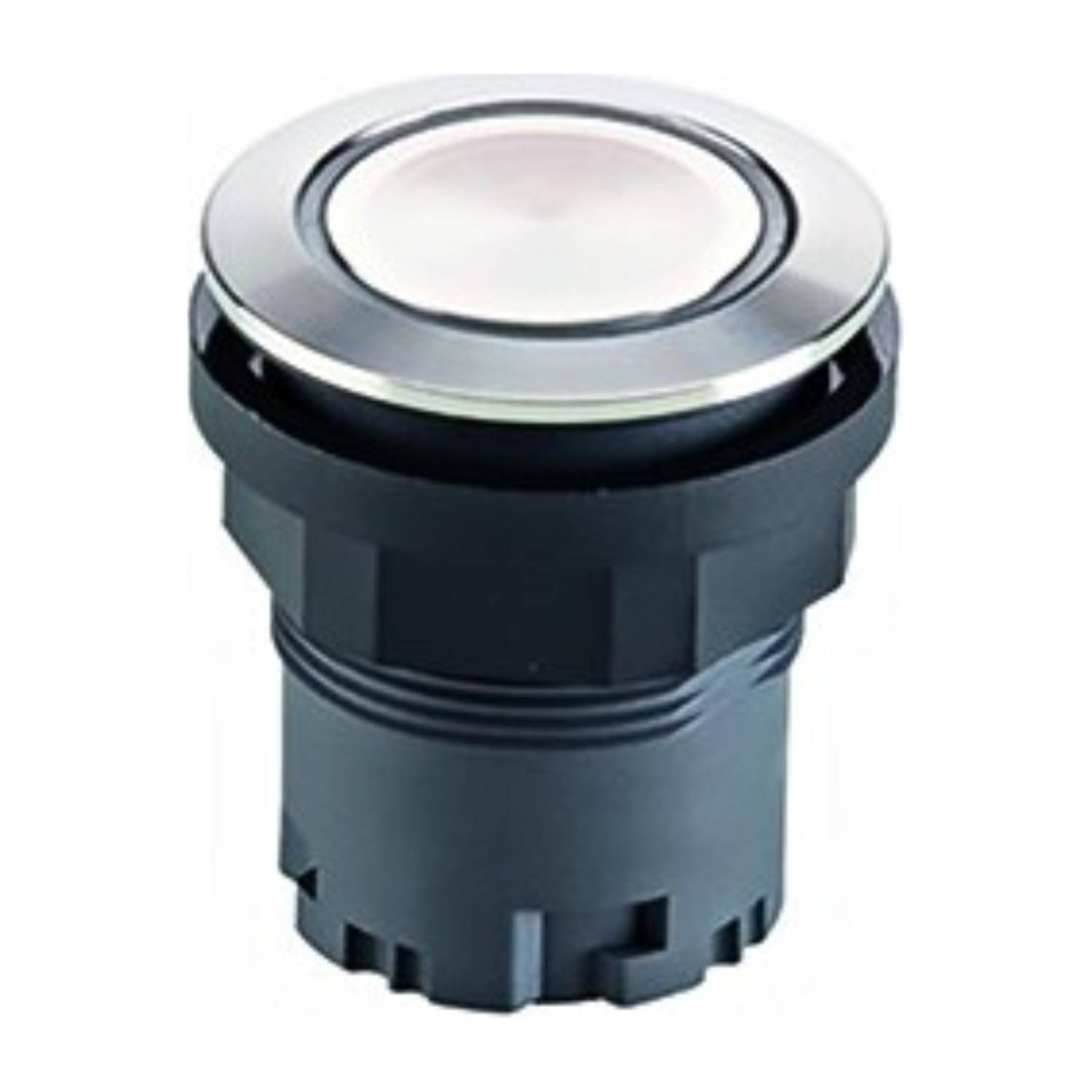 Ein Druckknopf aus Metall und Kunststoff, rund mit einem großen, erhabenen Zentrum, konzipiert für industrielle oder mechanische Anwendungen.