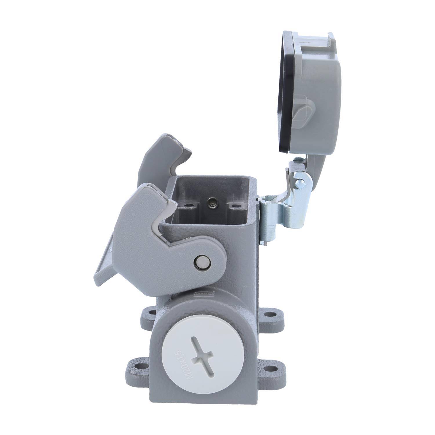 05200100263 HARTING Han 10A Sockelgehäuse hoch, 1xM20 seitlicher Kabelabgang, mit 1 Längsbügel mit Schutzkappe