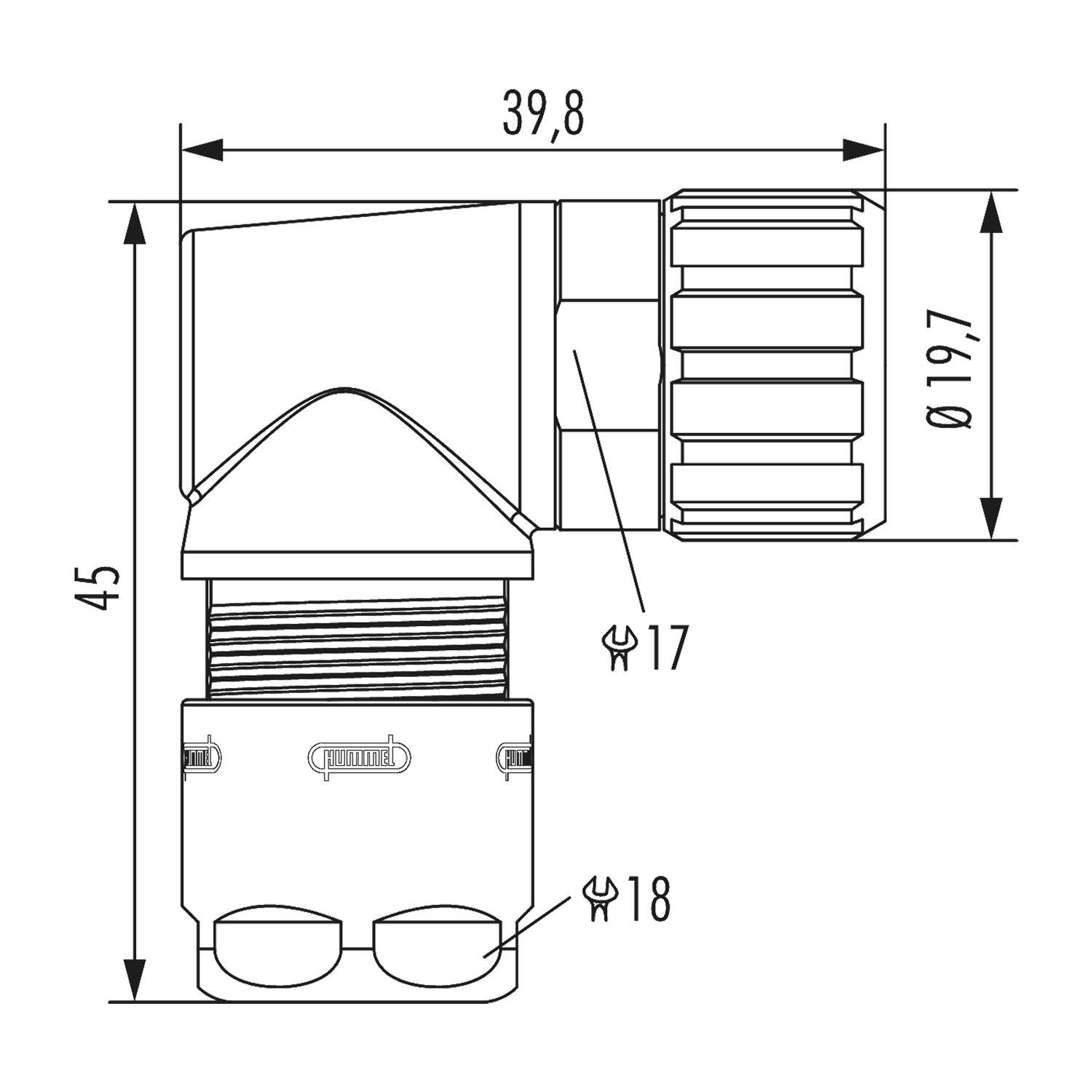 A712-7K30300000 HUMMEL M12 Power Kabelsteckverbinder für Buchseneinsatz gewinkelt Kabelabgang seitlich, Klemmbereich