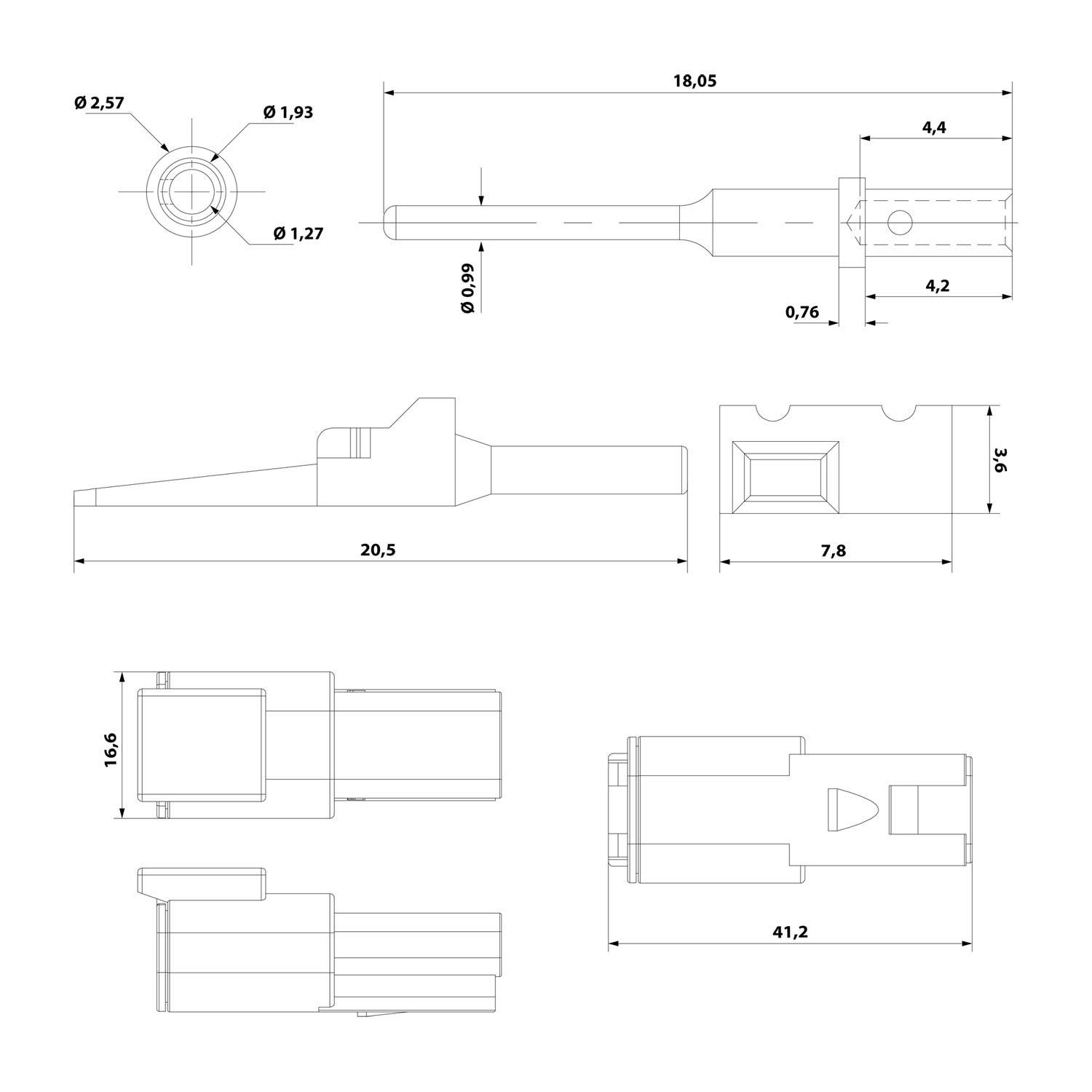 ATM04-2P-KIT01 Amphenol AS-2SM 108 SET-Kabelstecker ATM-Serie Stift, 2-polig, Crimpanschluss Isolationsdurchmesser