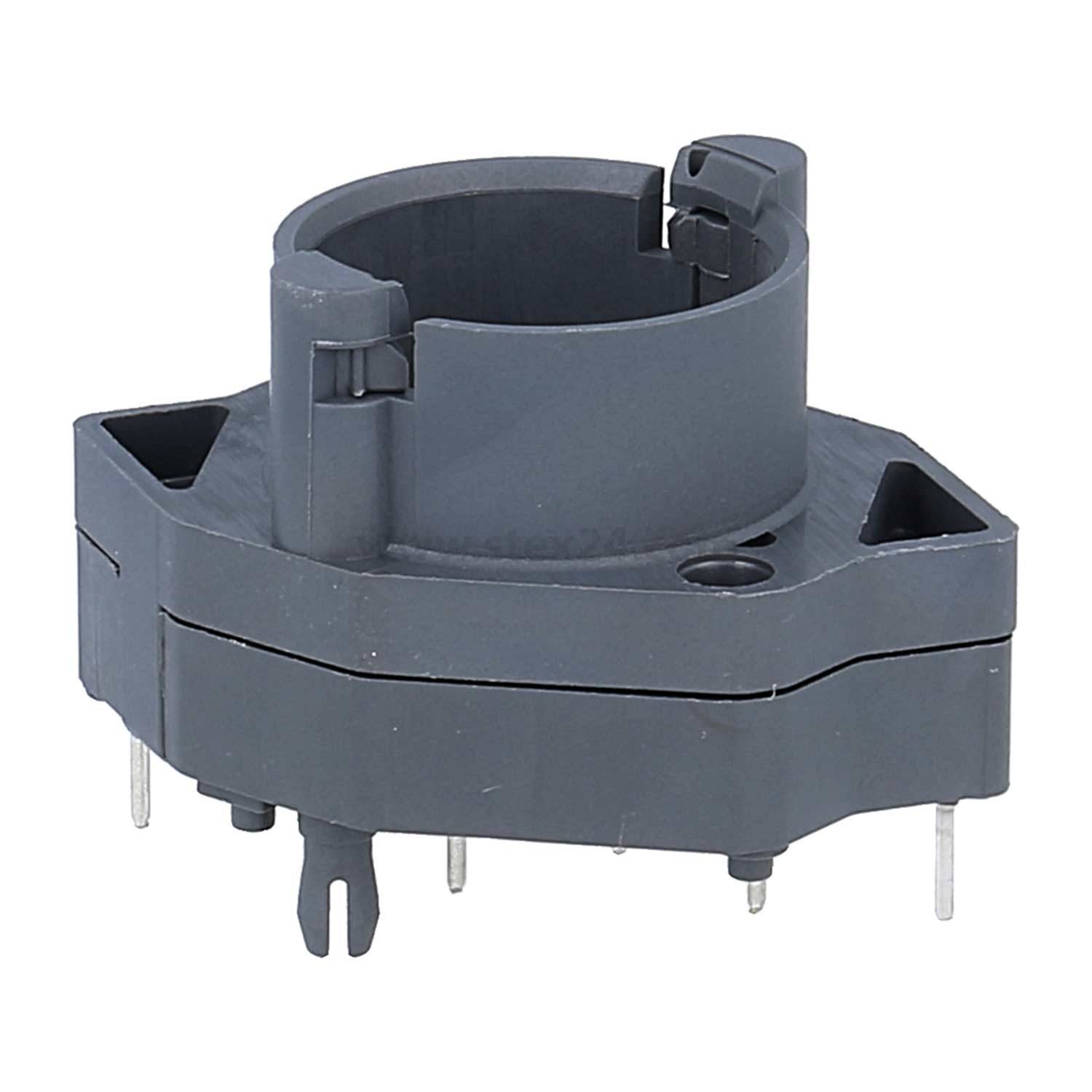 Ein grauer Rotationsschalter-Encoder mit mehreren Anschlusspins, von einem Seitenwinkel aus gezeigt.