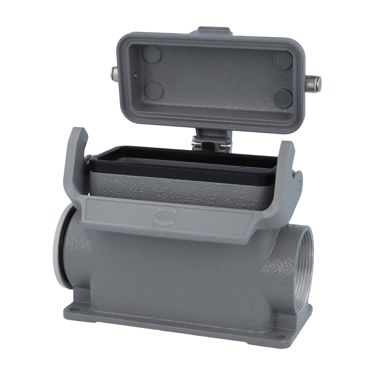 05300162272 HARTING Han 16B Sockelgehäuse hoch, 1xM40 seitlicher Kabelabgang, mit 1 Längsbügel mit Schutzkappe Metall -