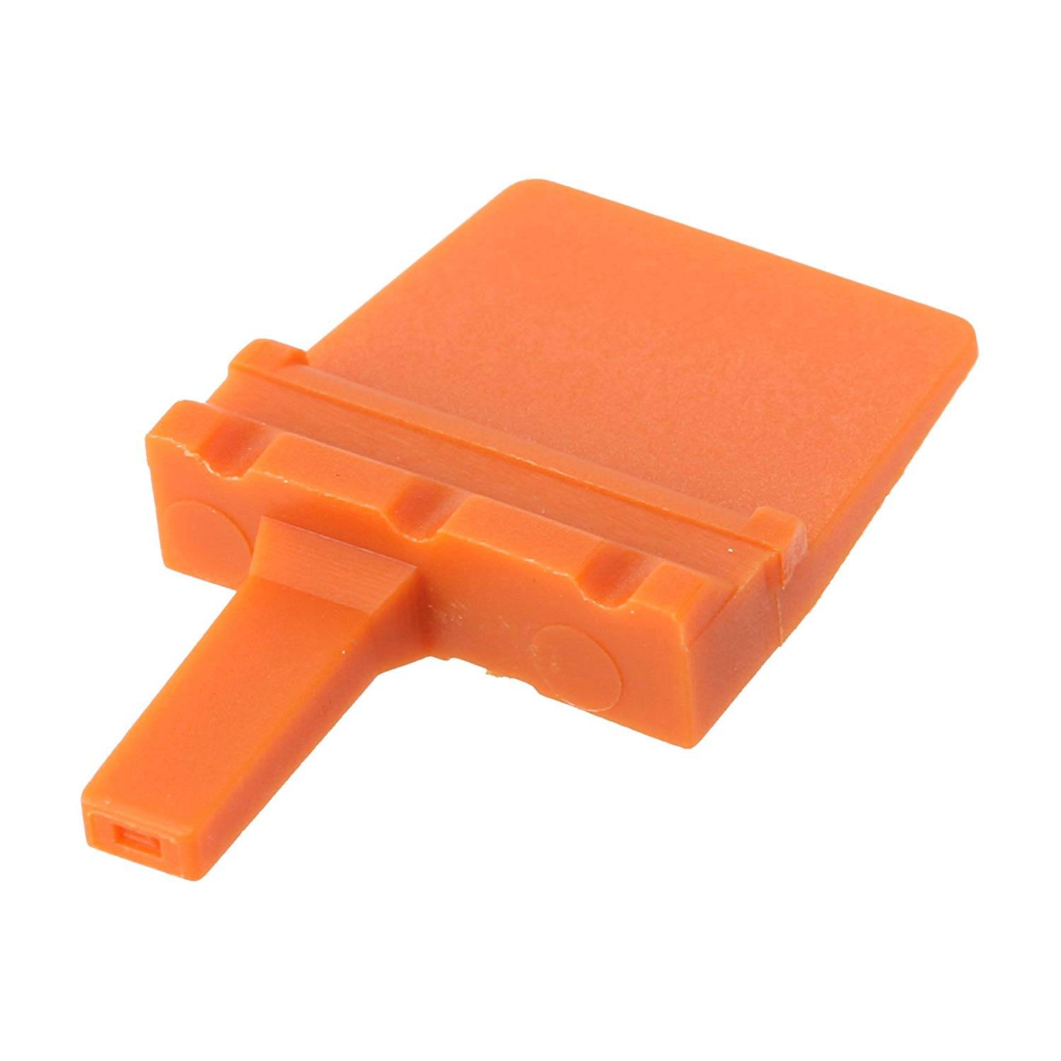 Ein orangefarbener, schlüsselähnlicher Gegenstand aus Kunststoff mit einer flachen Oberseite und einem gerillten Griff, der zum Einstellen von Geräten oder Bedienfeldern verwendet wird.