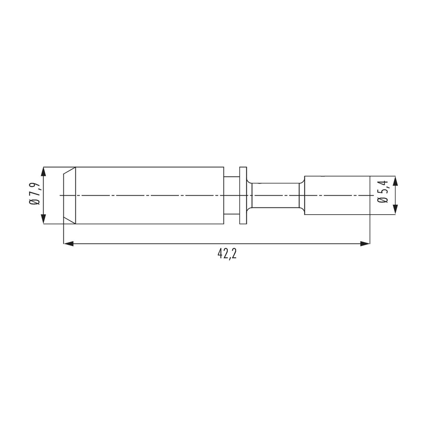 Eine technische Zeichnung eines zylindrischen Metallbauteils mit einer Gesamtlänge von 42,2 mm. Die Durchmesser betragen 7,9 mm und 5,4 mm.