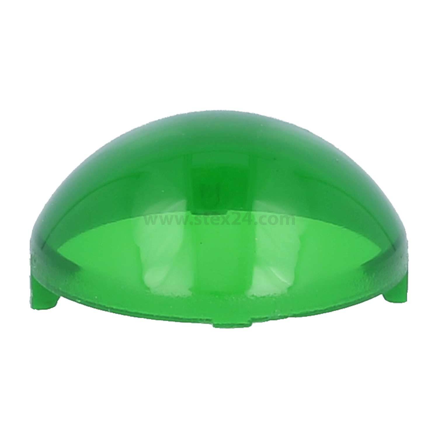 Eine transparente grüne Plastik-Halbkugel, leicht reflektierend, vor einem weißen Hintergrund.
